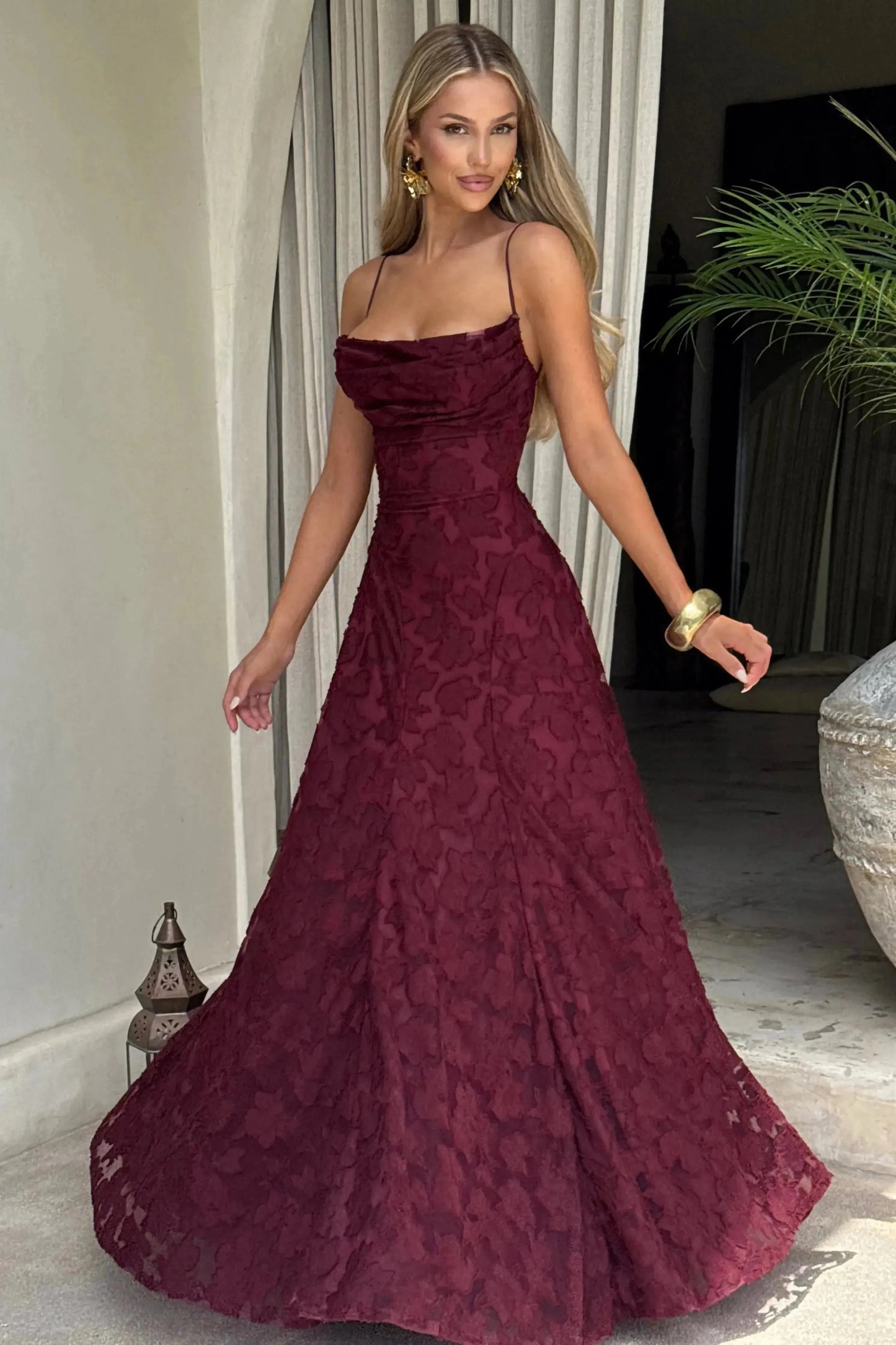 Elegant Long Dress in Flowing Fabric