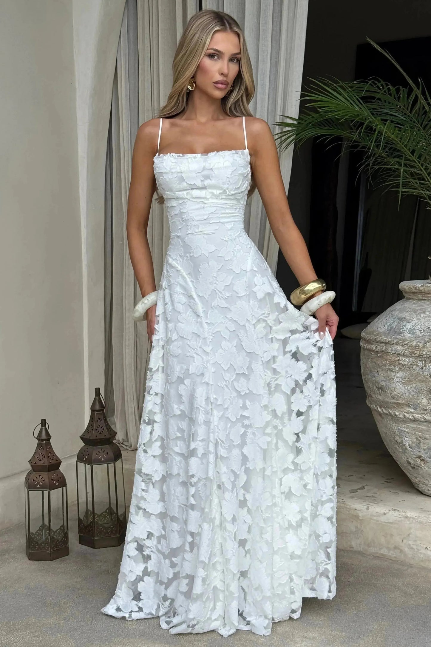 Elegant Long Dress in Flowing Fabric