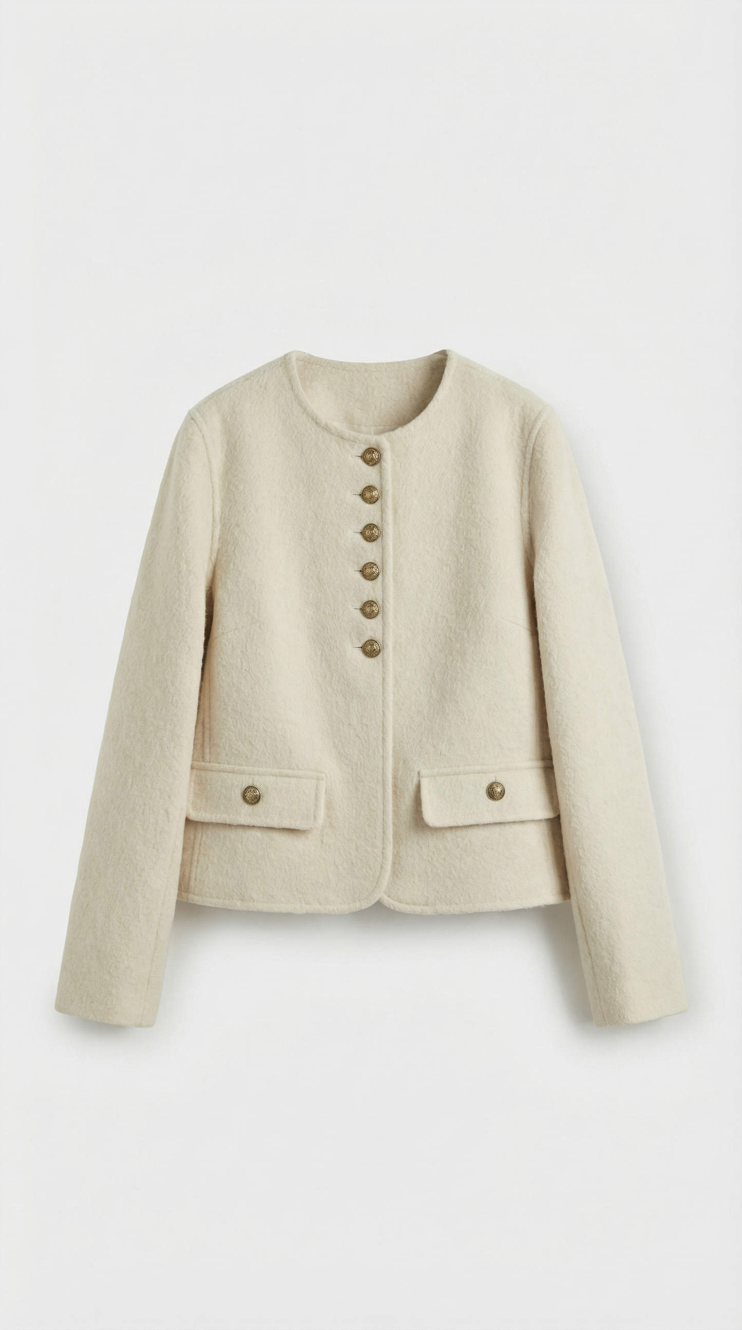 Wool & Cashmere Blend Boxy Cropped Jacket in Beige