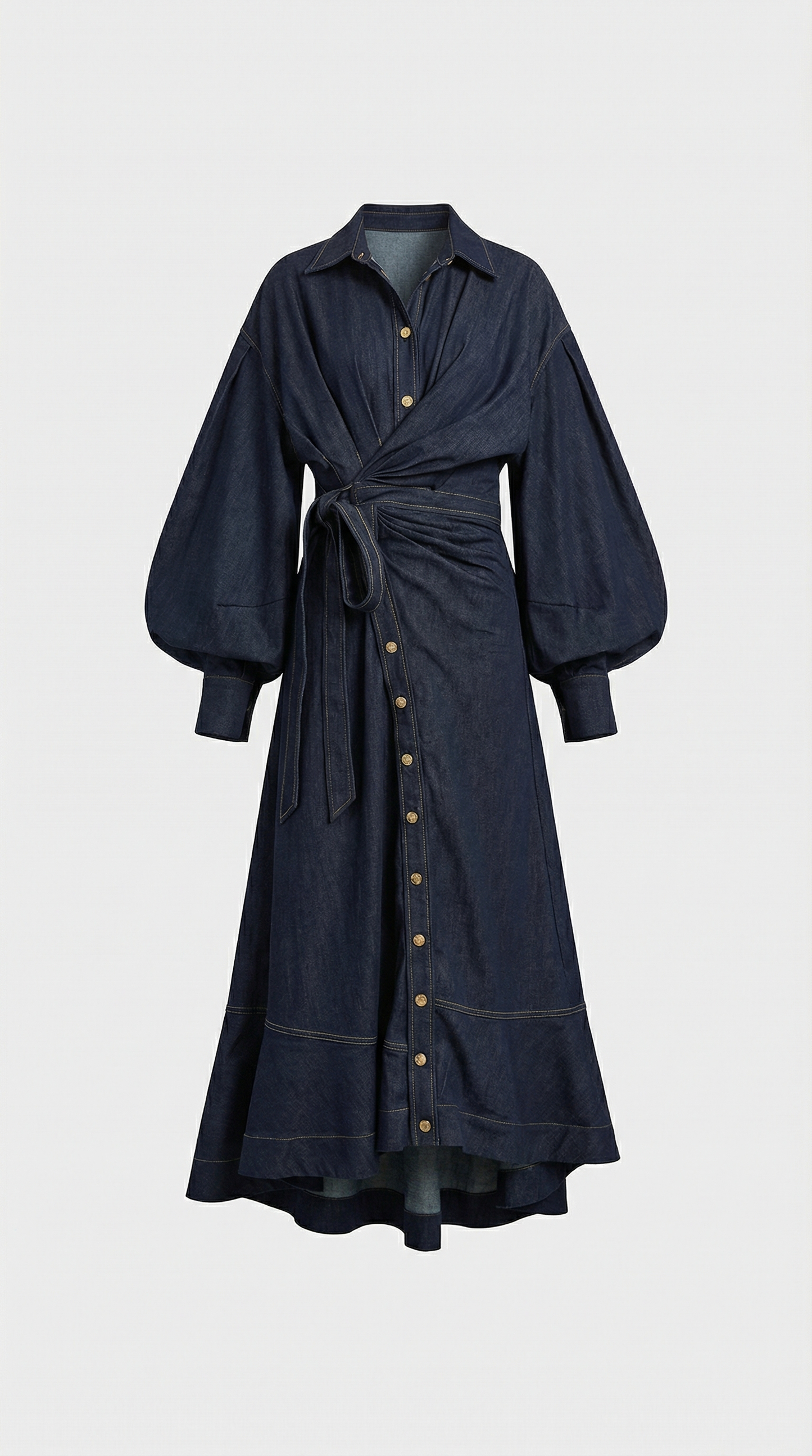 Long Sleeve Oversized Denim Dress in Navy Blue