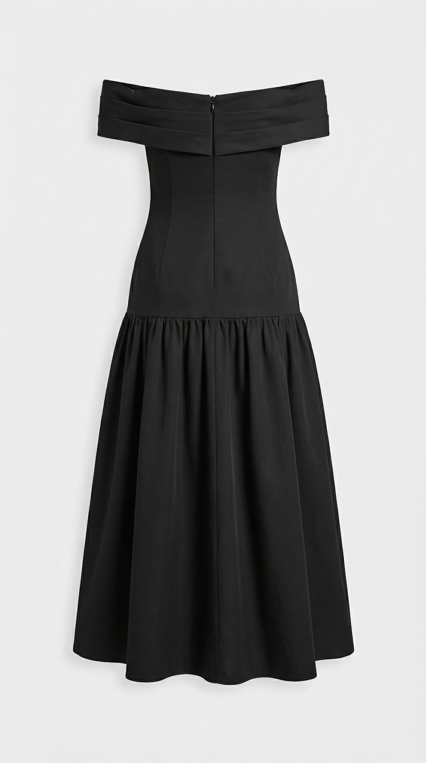 Contrasting Voluminous A-line Dress with Architectural Fold-Over Neckline