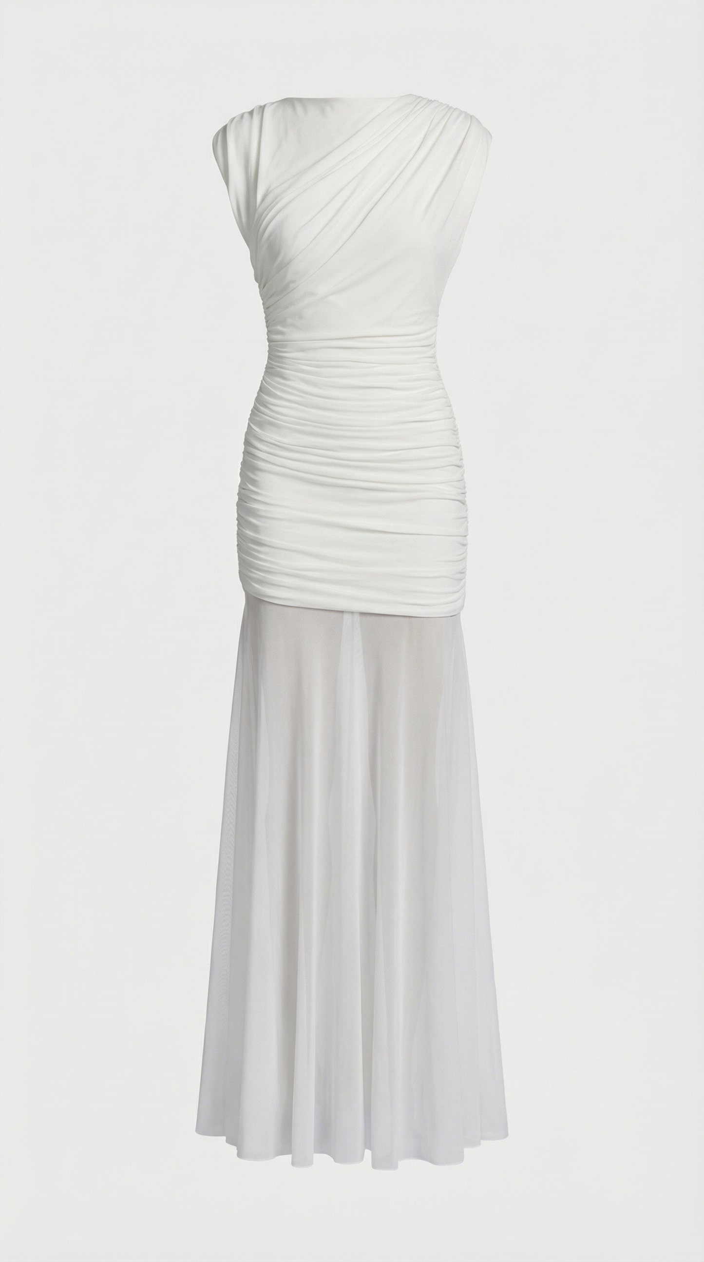 Minimalist Pleated Sculptural Long Dress in White