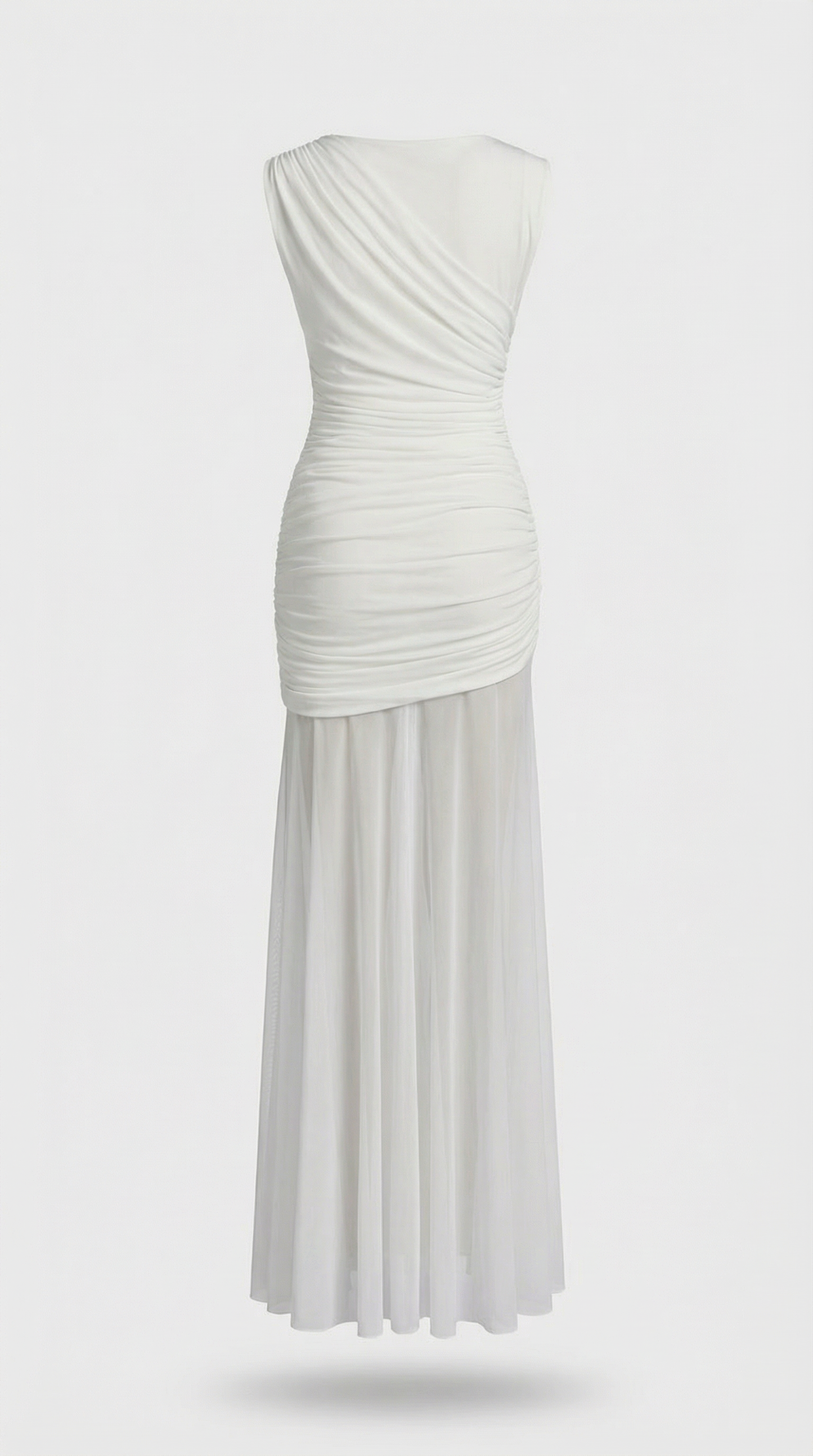 Minimalist Pleated Sculptural Long Dress in White