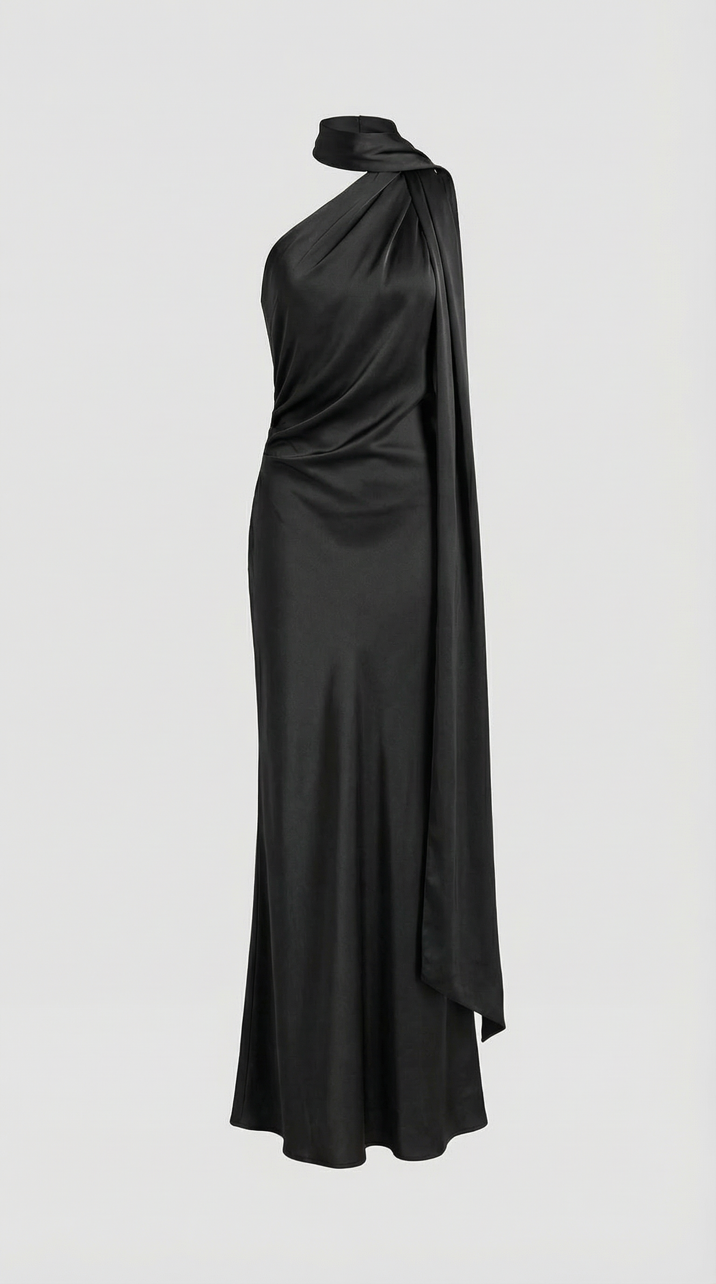Elegant Black Satin Halter Ribbon Party Dress