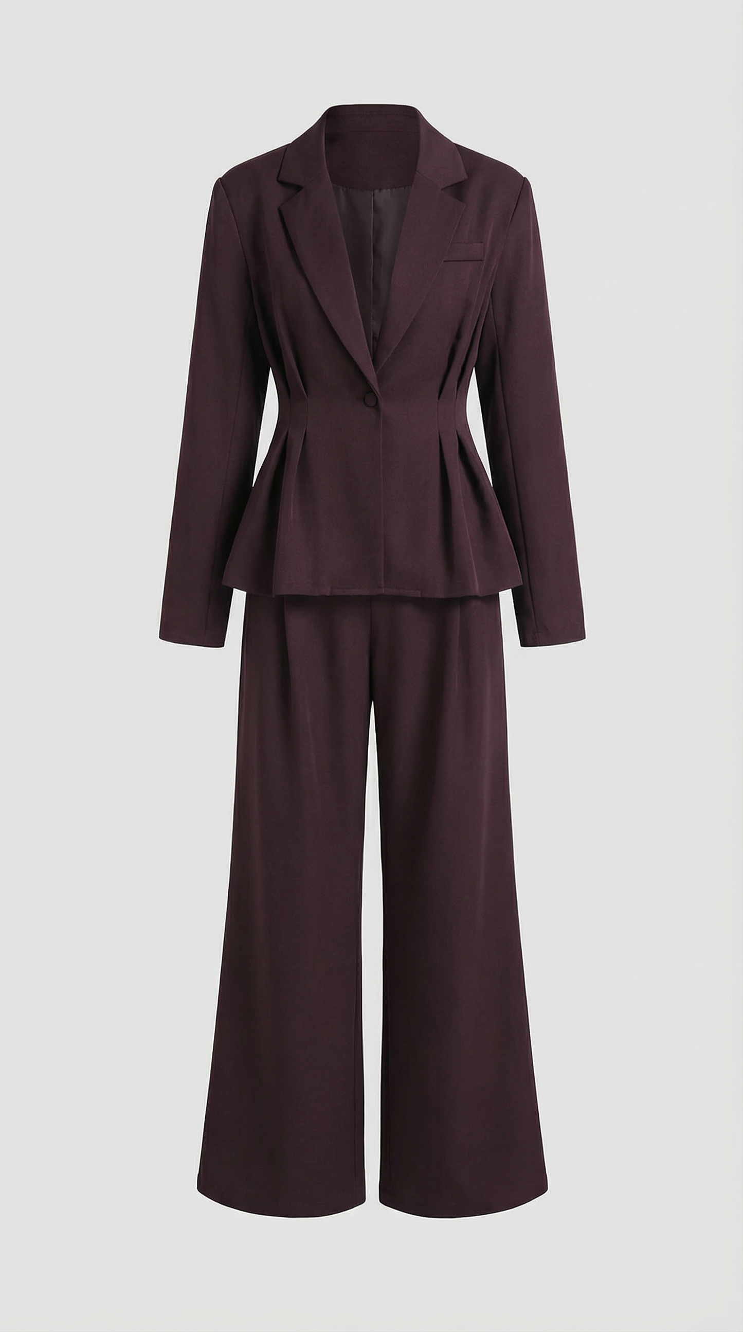 Sculptural V-Neck Blazer and Wide-Leg Trouser Set