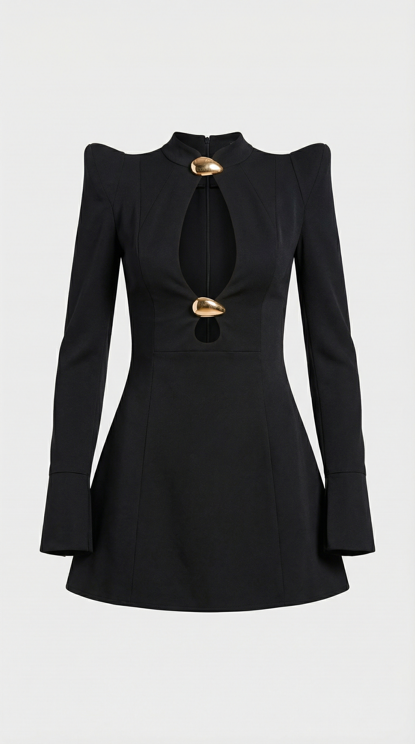 Sculptural Cut-Out Mini Dress with Gold Accents