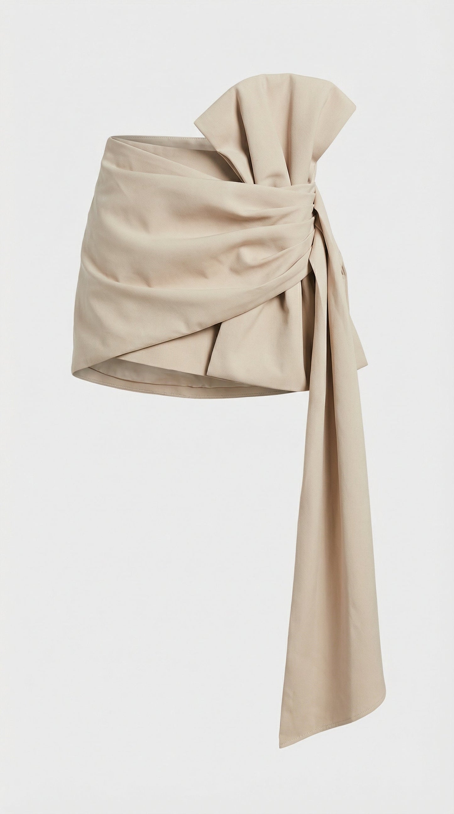 Beige Pleated Bow Skirt - Elegant French Design