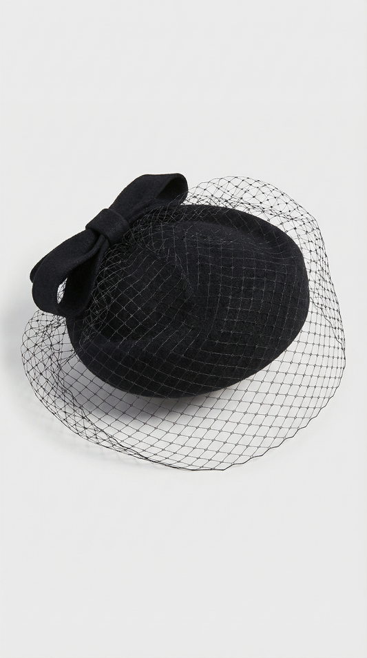 British Retro Wool Beret with Bow Veil