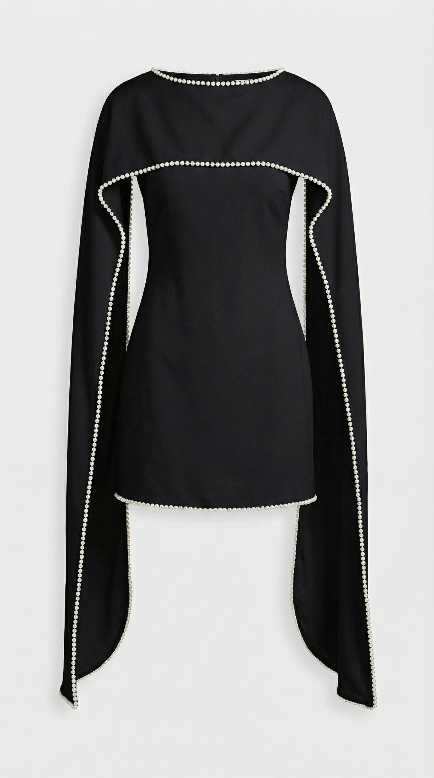 Minimalist Cape Dress with Pearl Trim