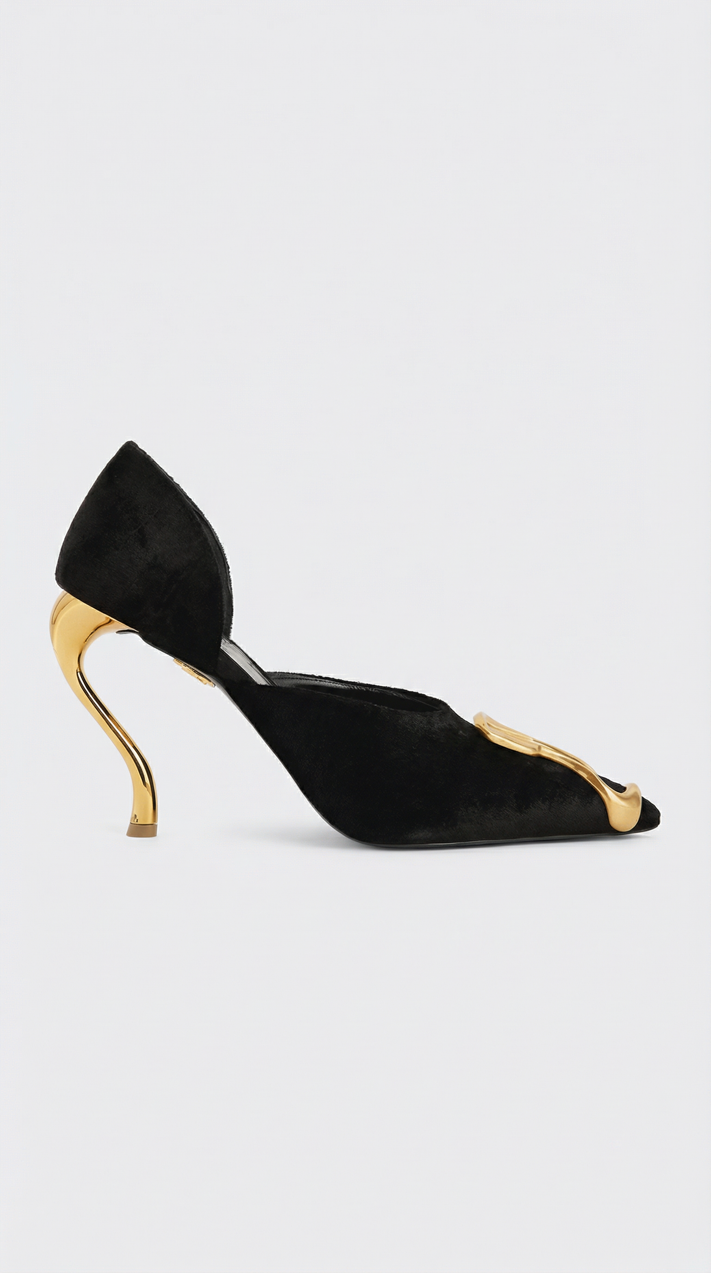 Suede Sculptural Natural Leather Heels with Metal Accents