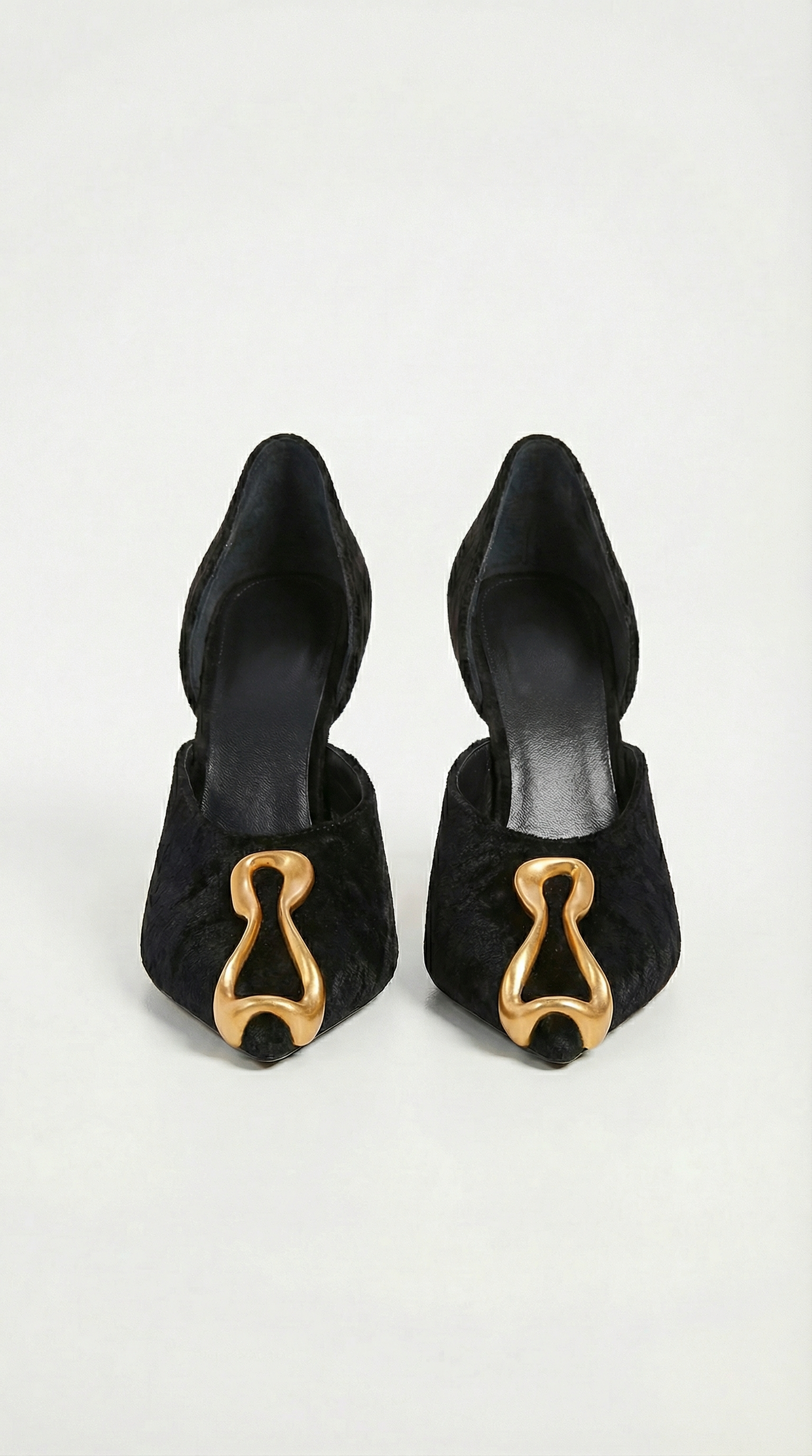 Suede Sculptural Natural Leather Heels with Metal Accents