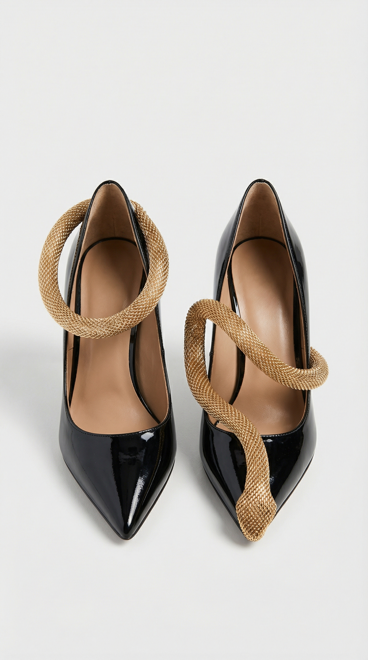 Gold Snake-Chain Patent Leather Heels