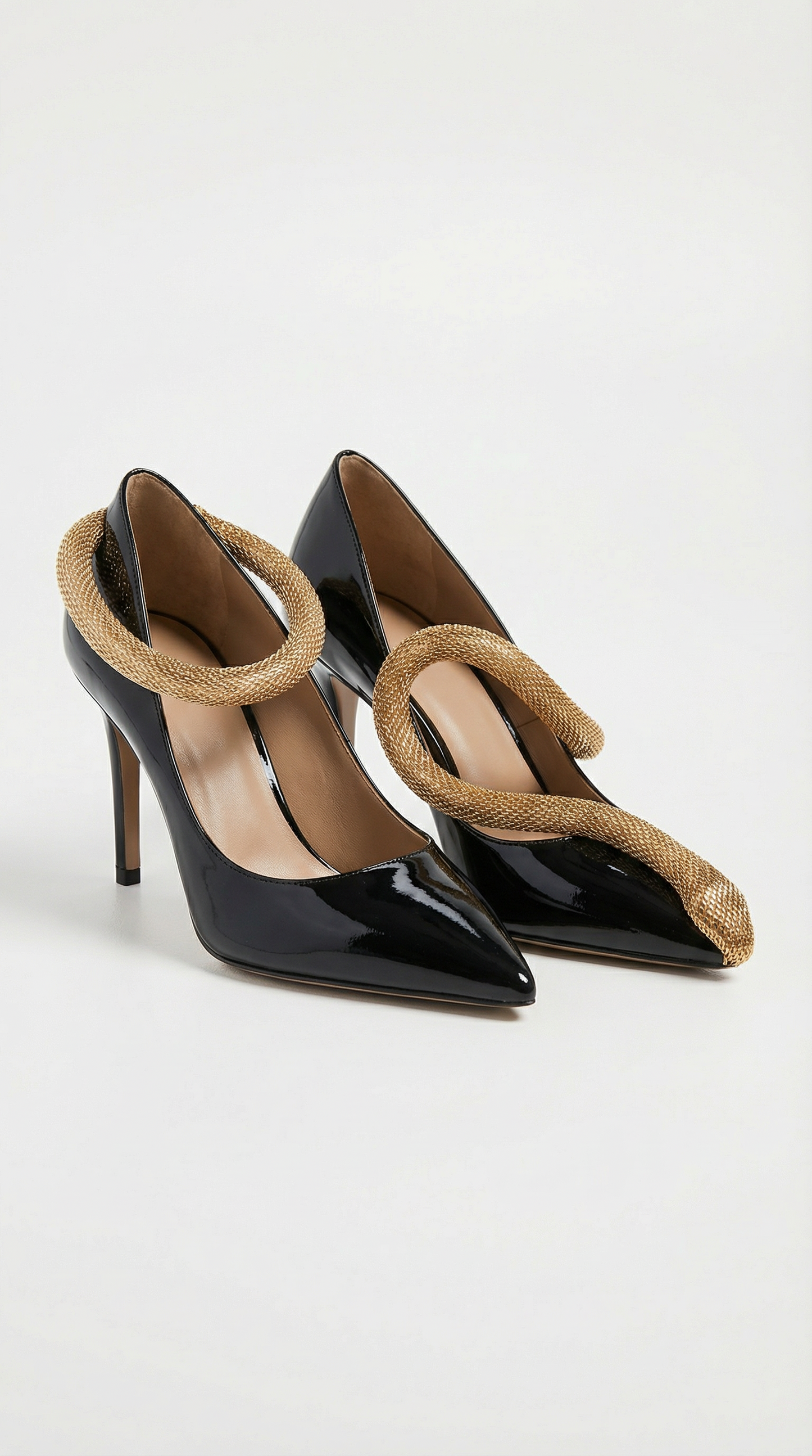 Gold Snake-Chain Patent Leather Heels