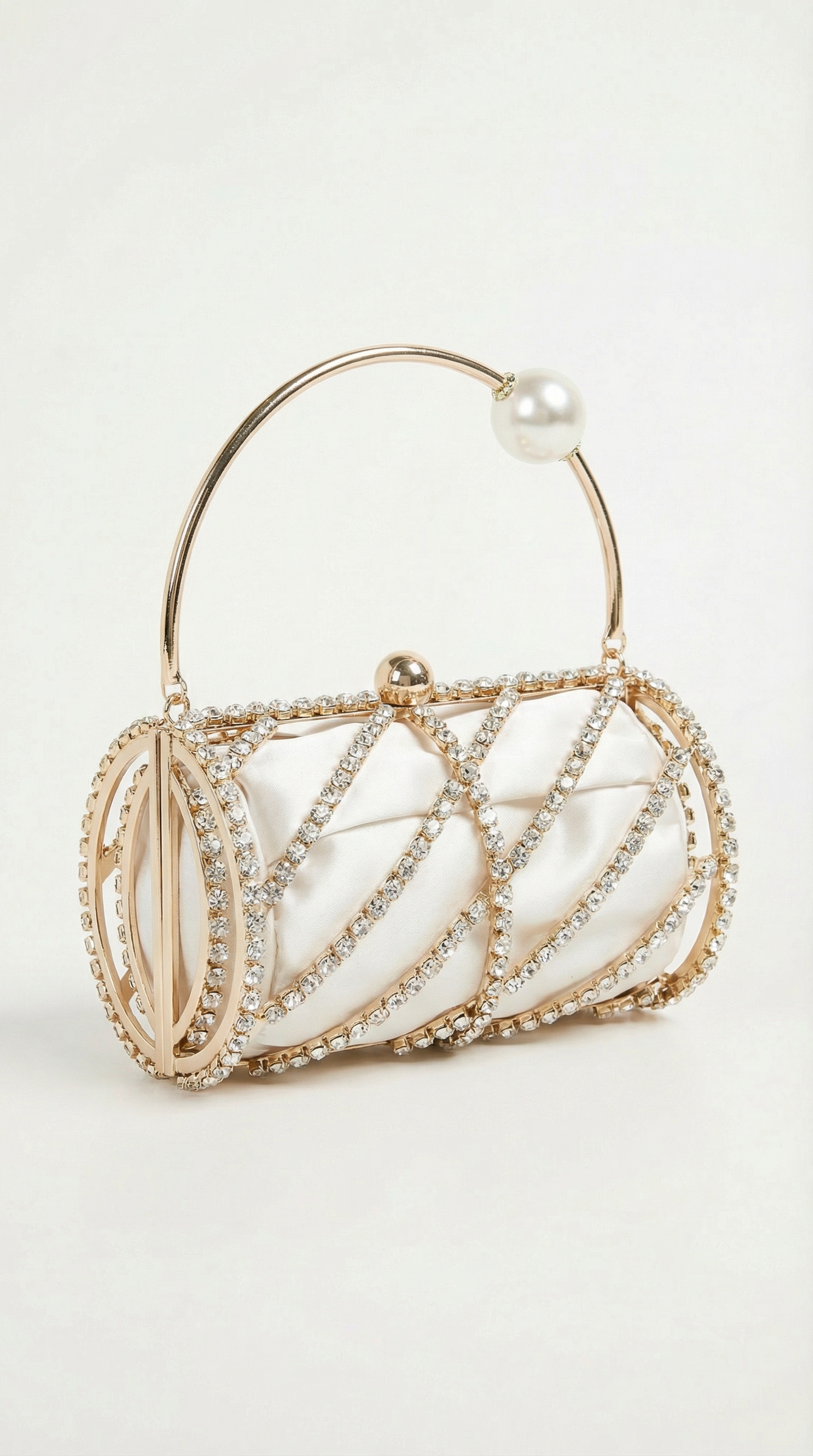Diamond-Encrusted Horizontal Barrel Clutch Bag