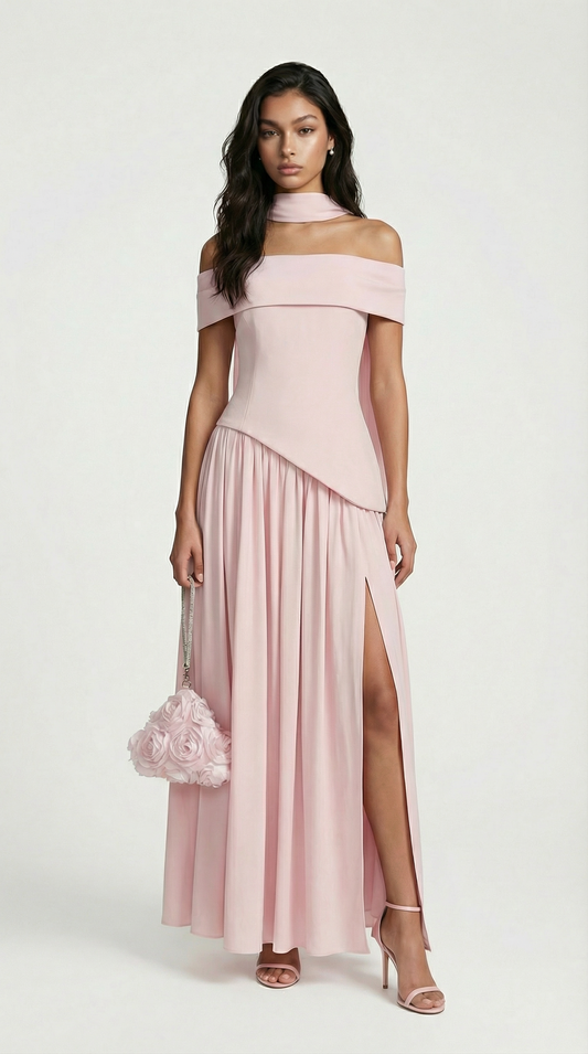 Strapless Pink Dress with Dramatic High Slit