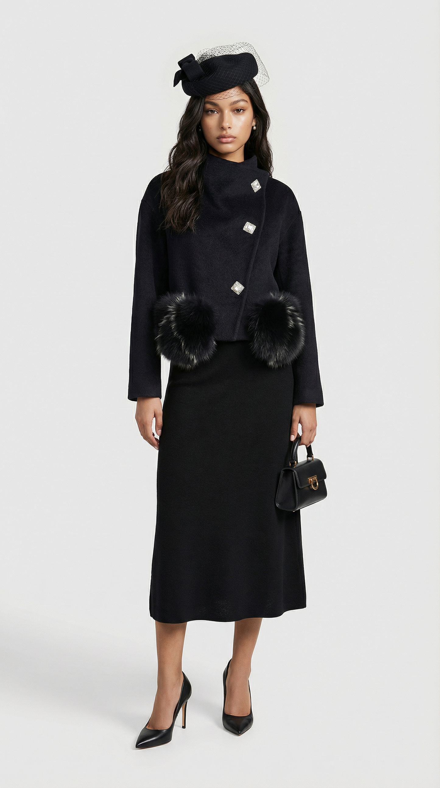 British Retro Wool Beret with Bow Veil