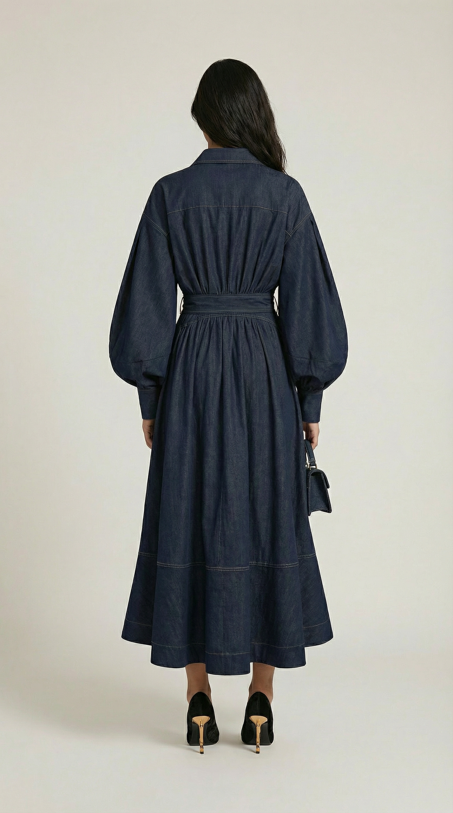 Long Sleeve Oversized Denim Dress in Navy Blue