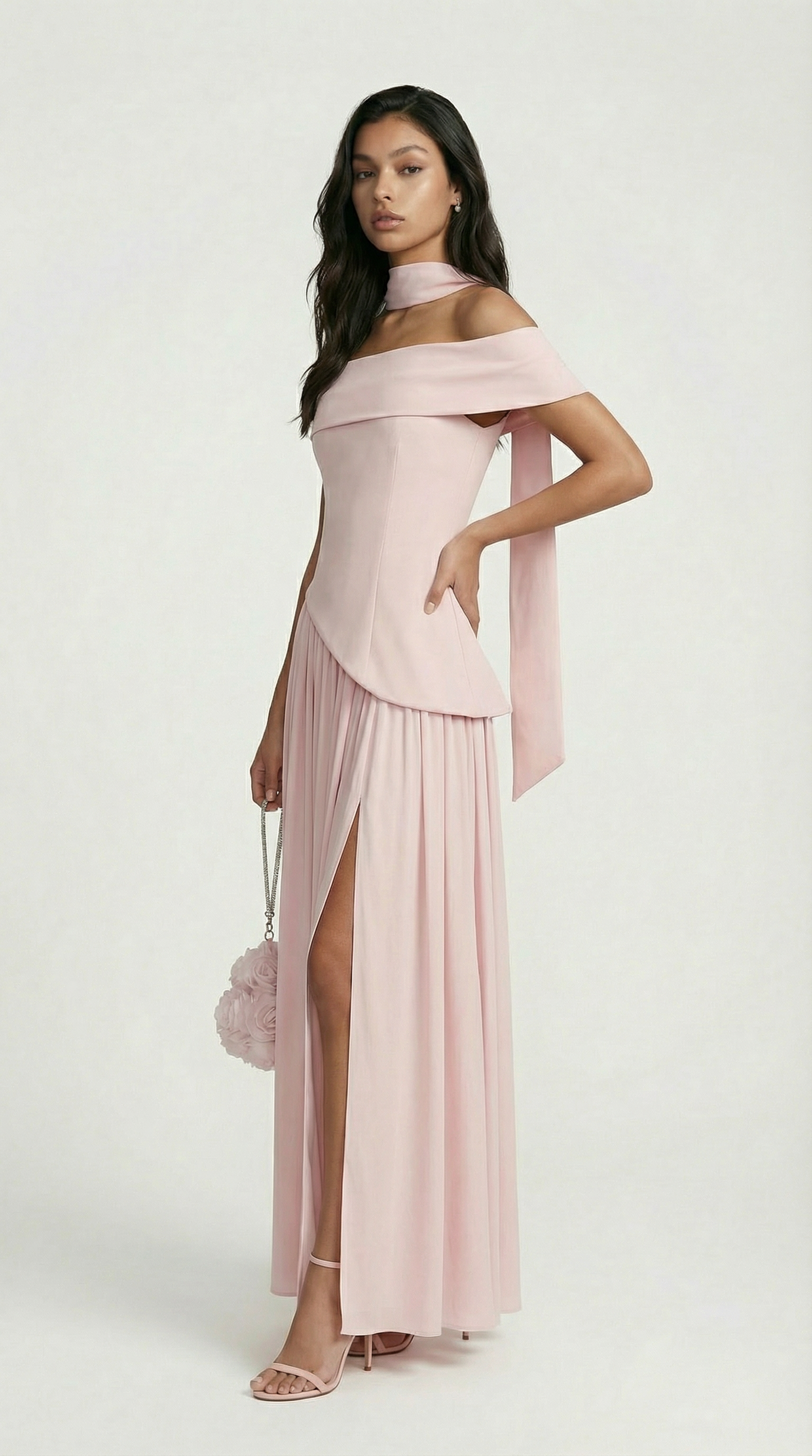 Strapless Pink Dress with Dramatic High Slit