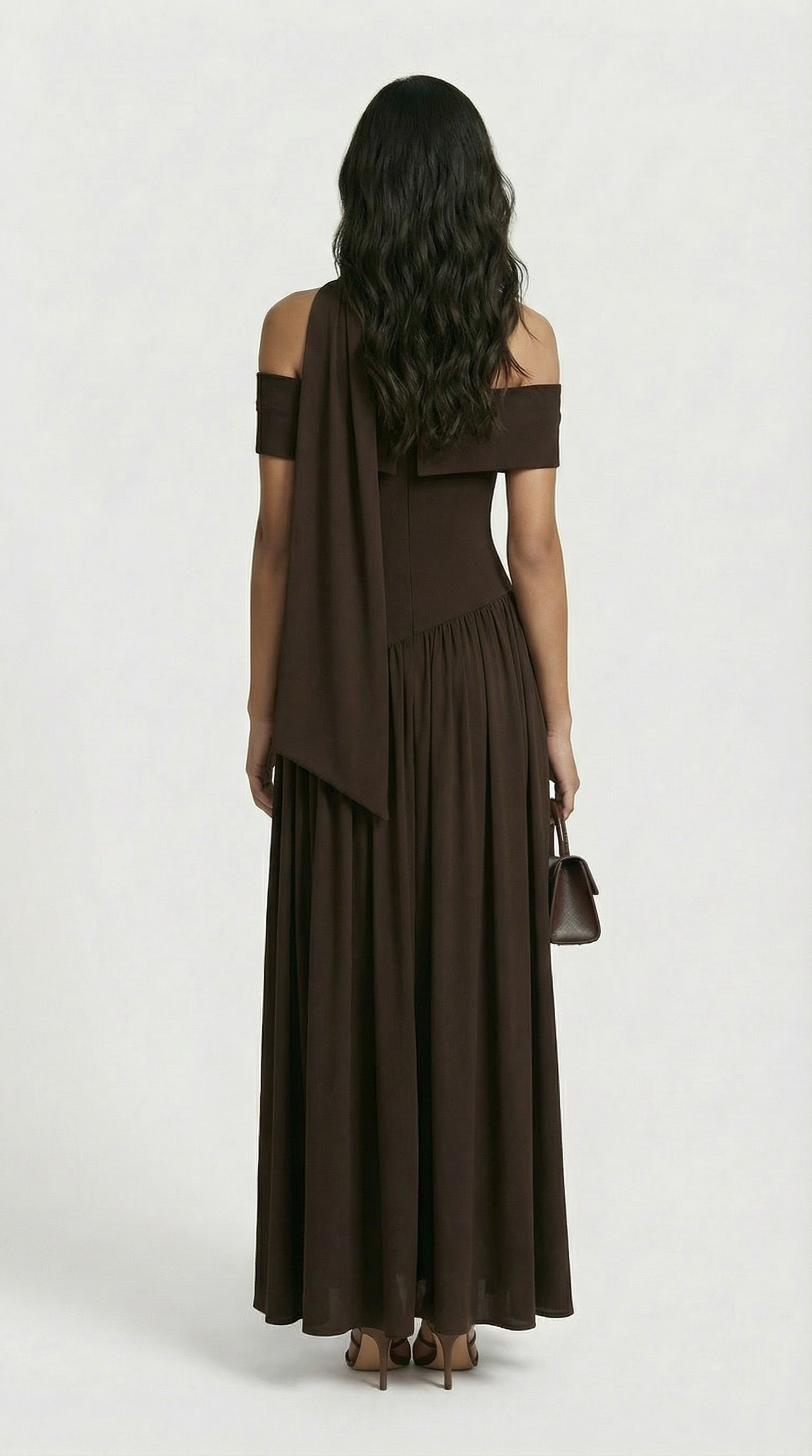 Strapless Brown Dress with Dramatic High Slit