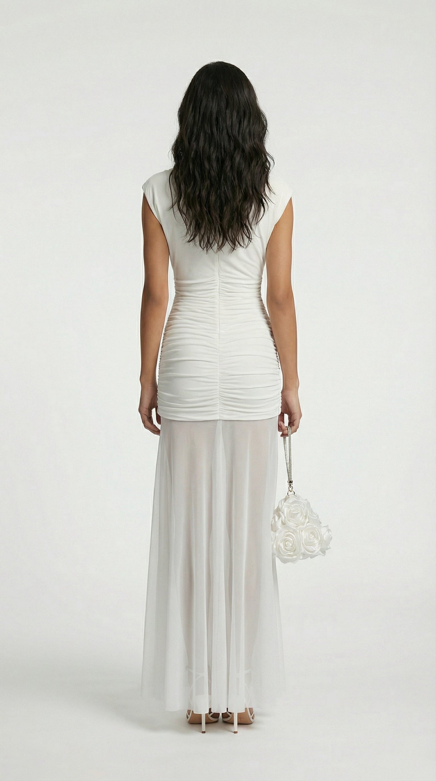 Minimalist Pleated Sculptural Long Dress in White