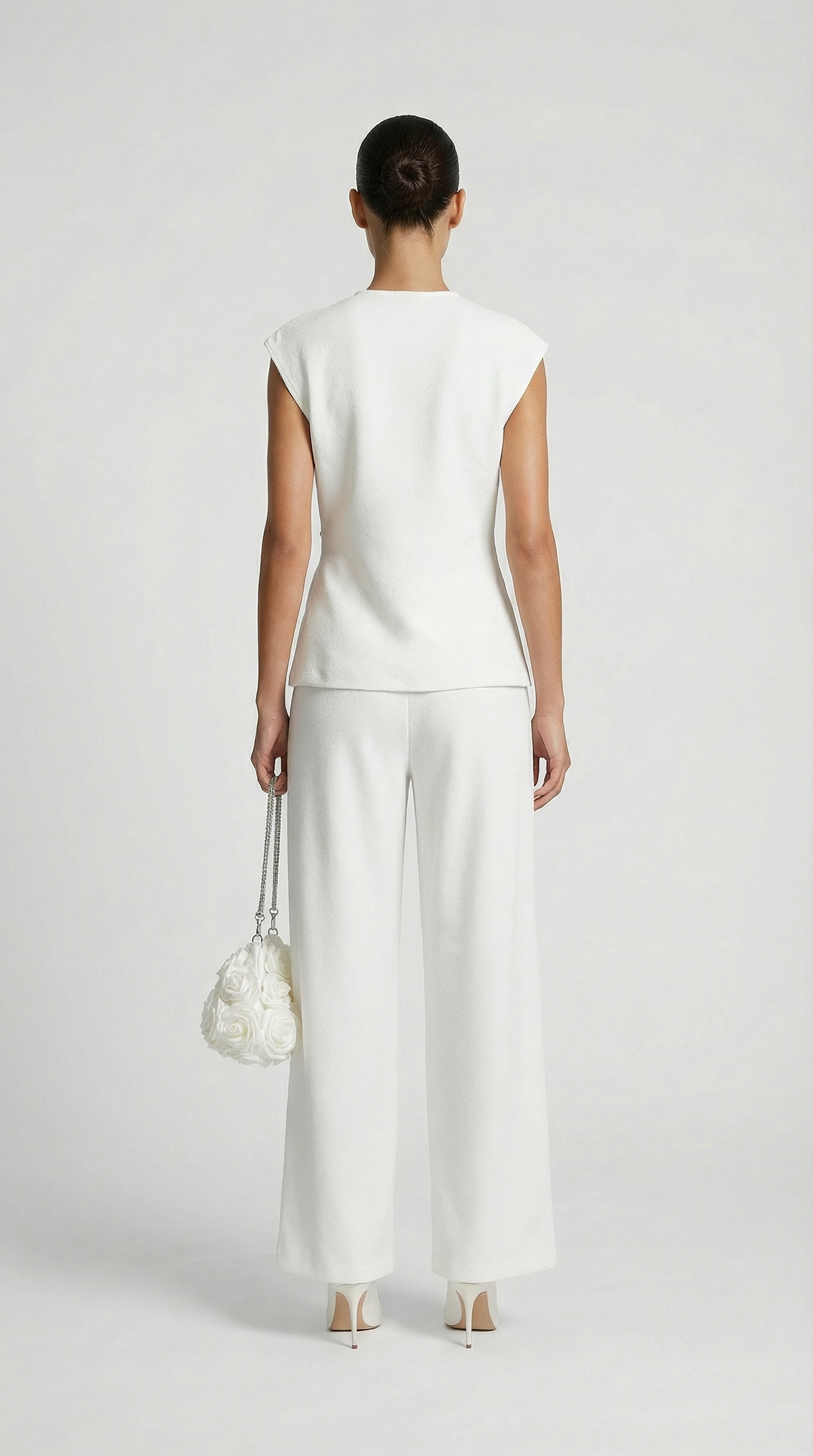 High-Waisted Fluid Wide-Leg Trousers in White