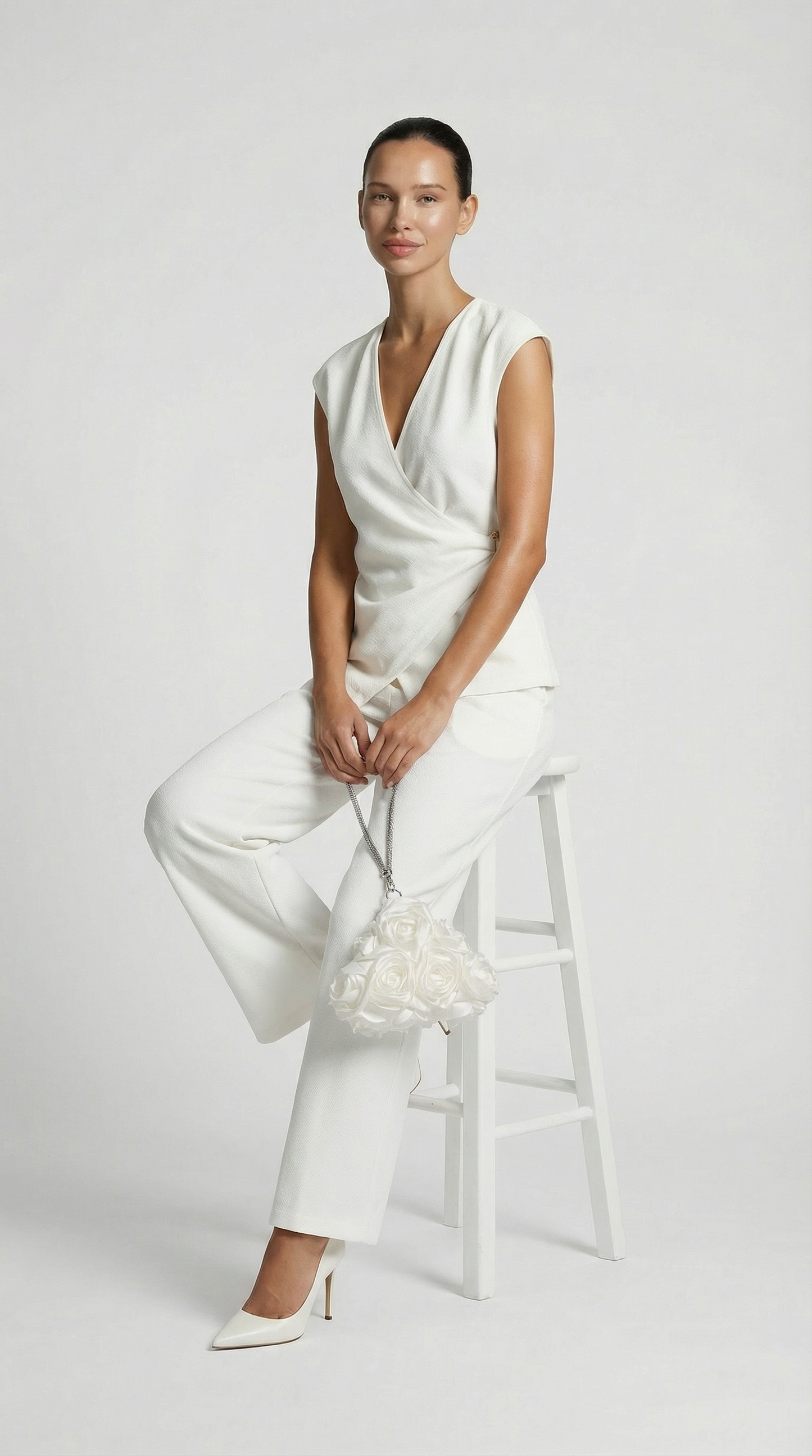High-Waisted Fluid Wide-Leg Trousers in White