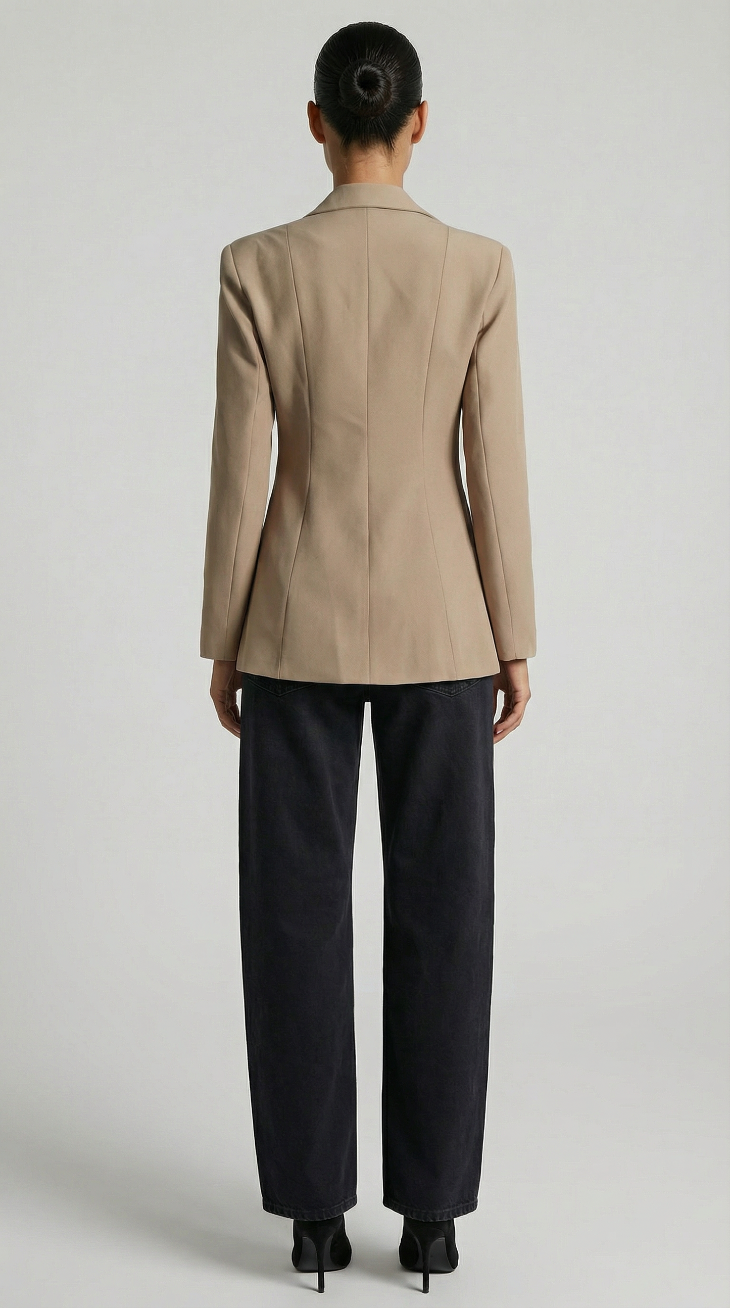 Beige Architectural Cut-Out Lace-Up Blazer Top