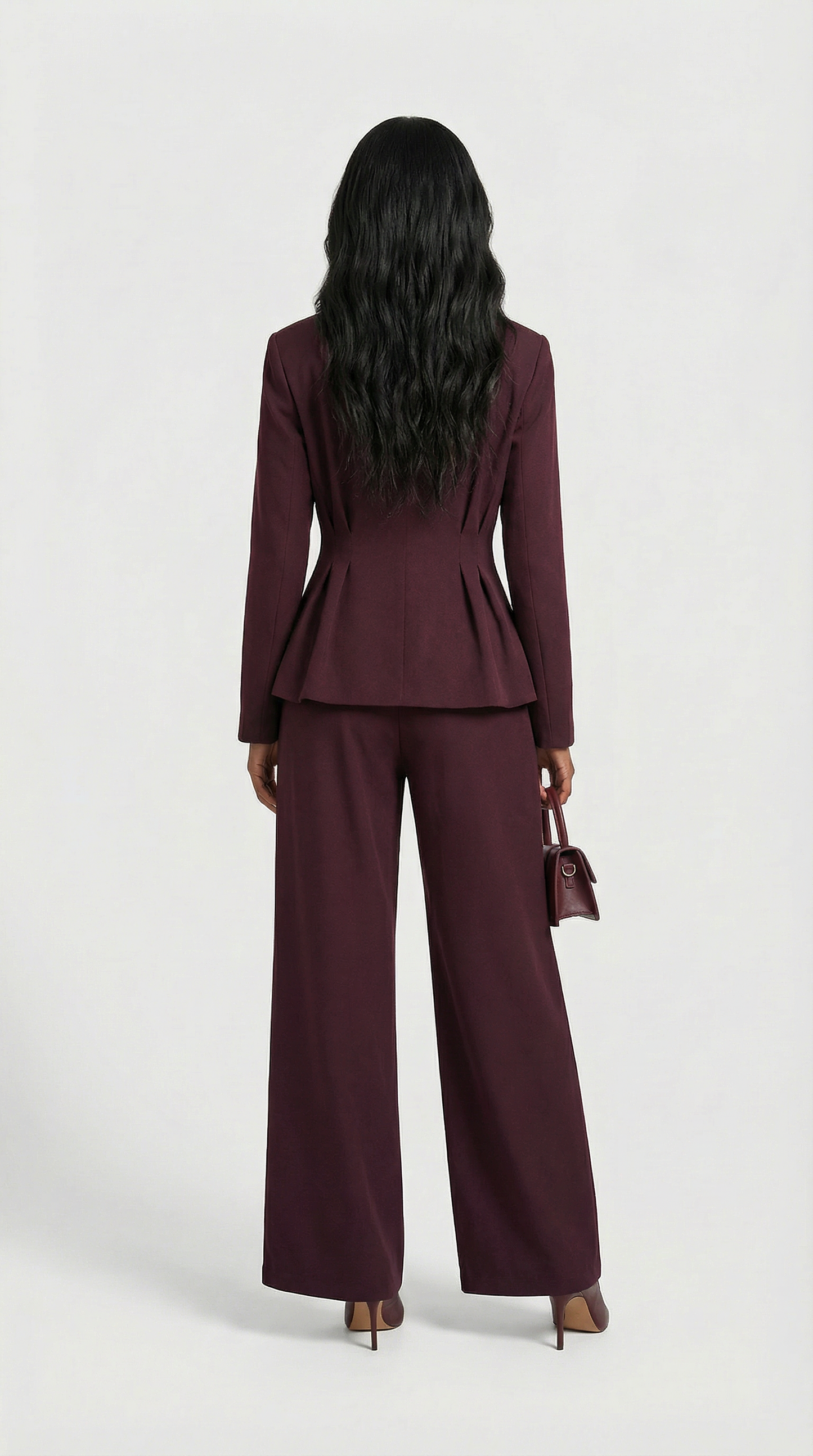 Sculptural V-Neck Blazer and Wide-Leg Trouser Set
