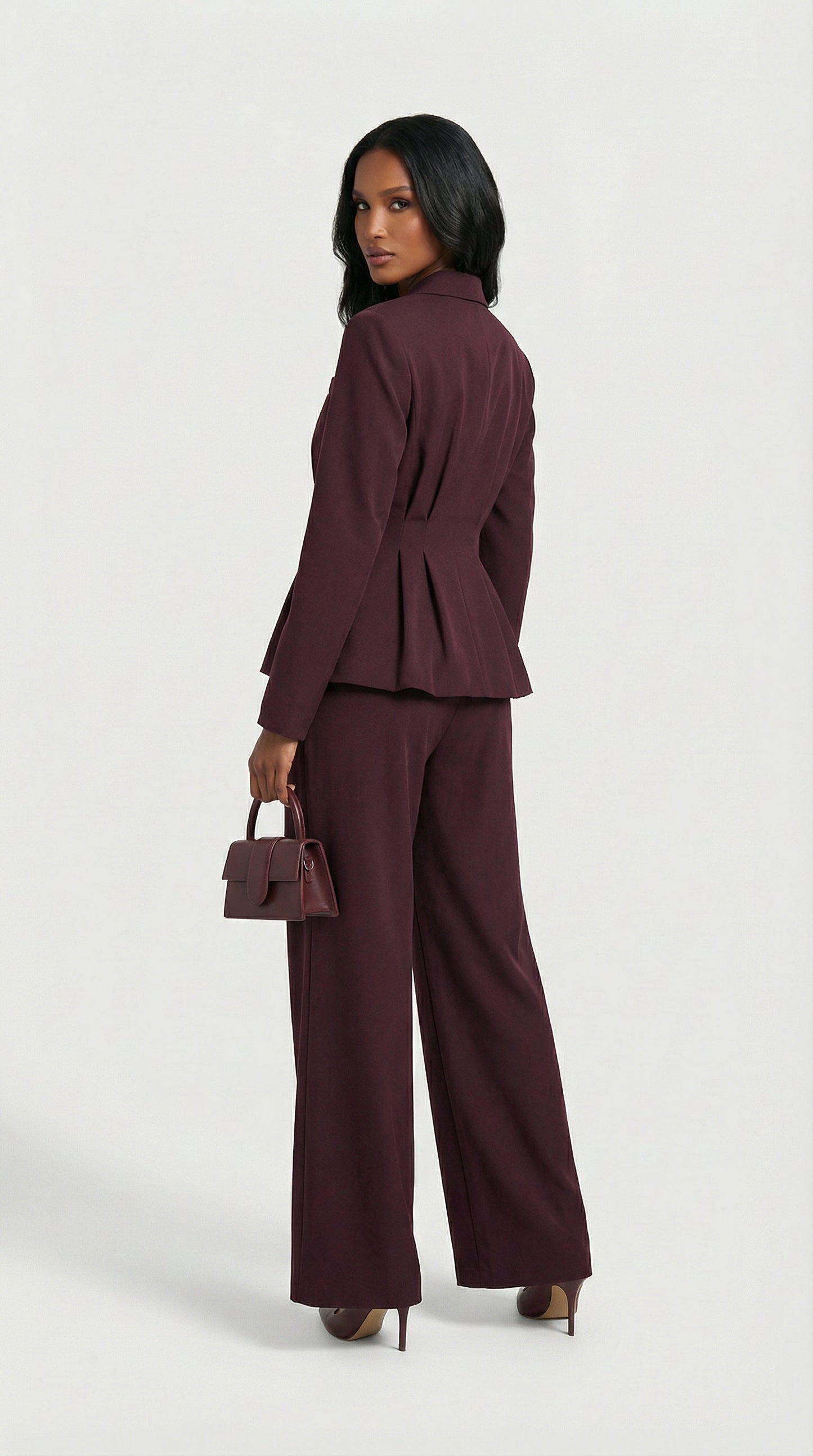 Sculptural V-Neck Blazer and Wide-Leg Trouser Set
