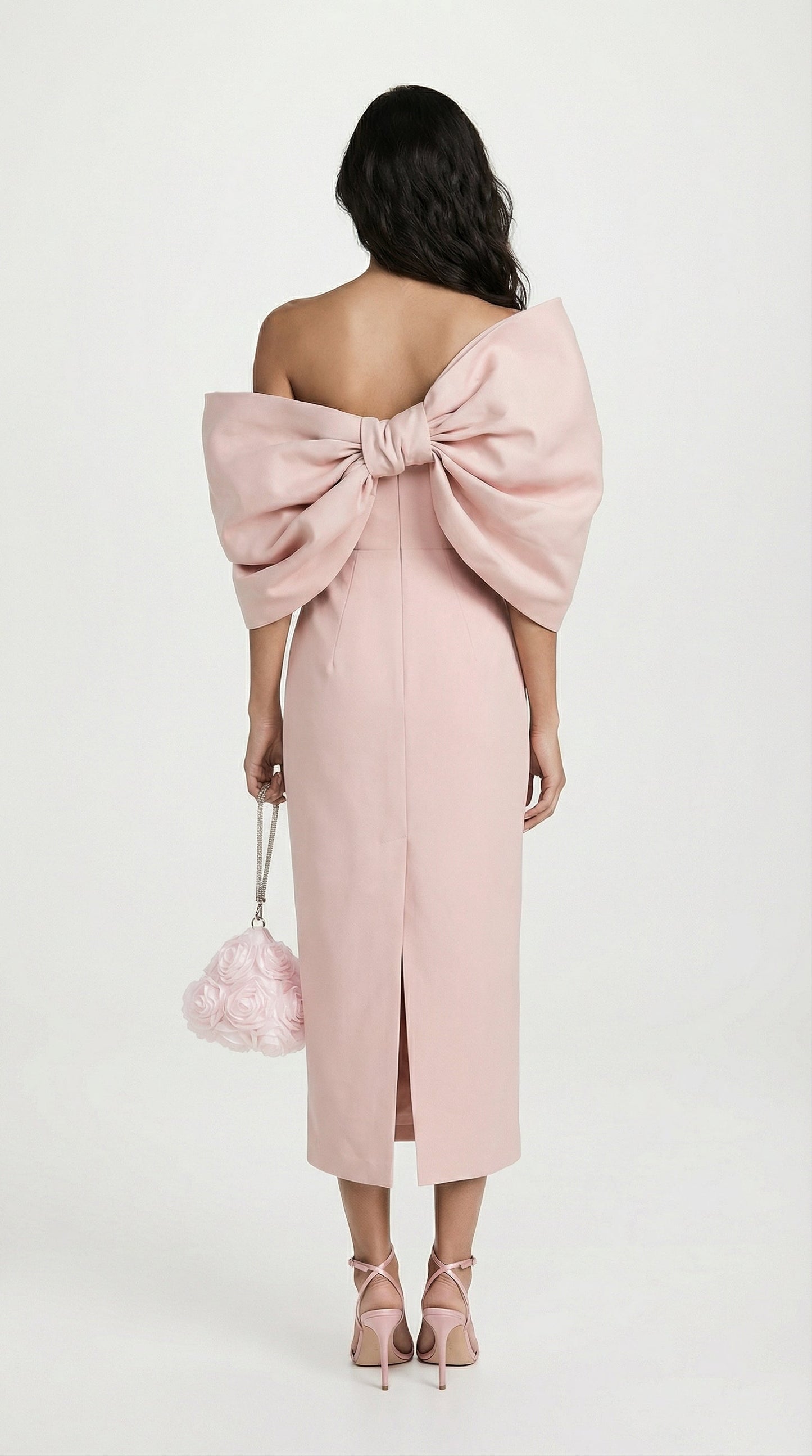 Sculptural One-Shoulder Midi Dress in Pink