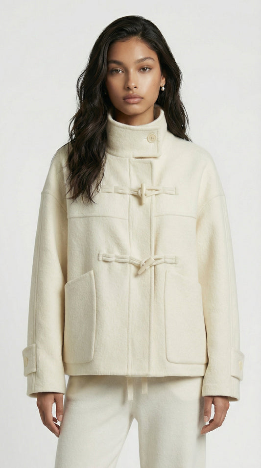 Double-Faced Wool Short Coat with Horn Buttons