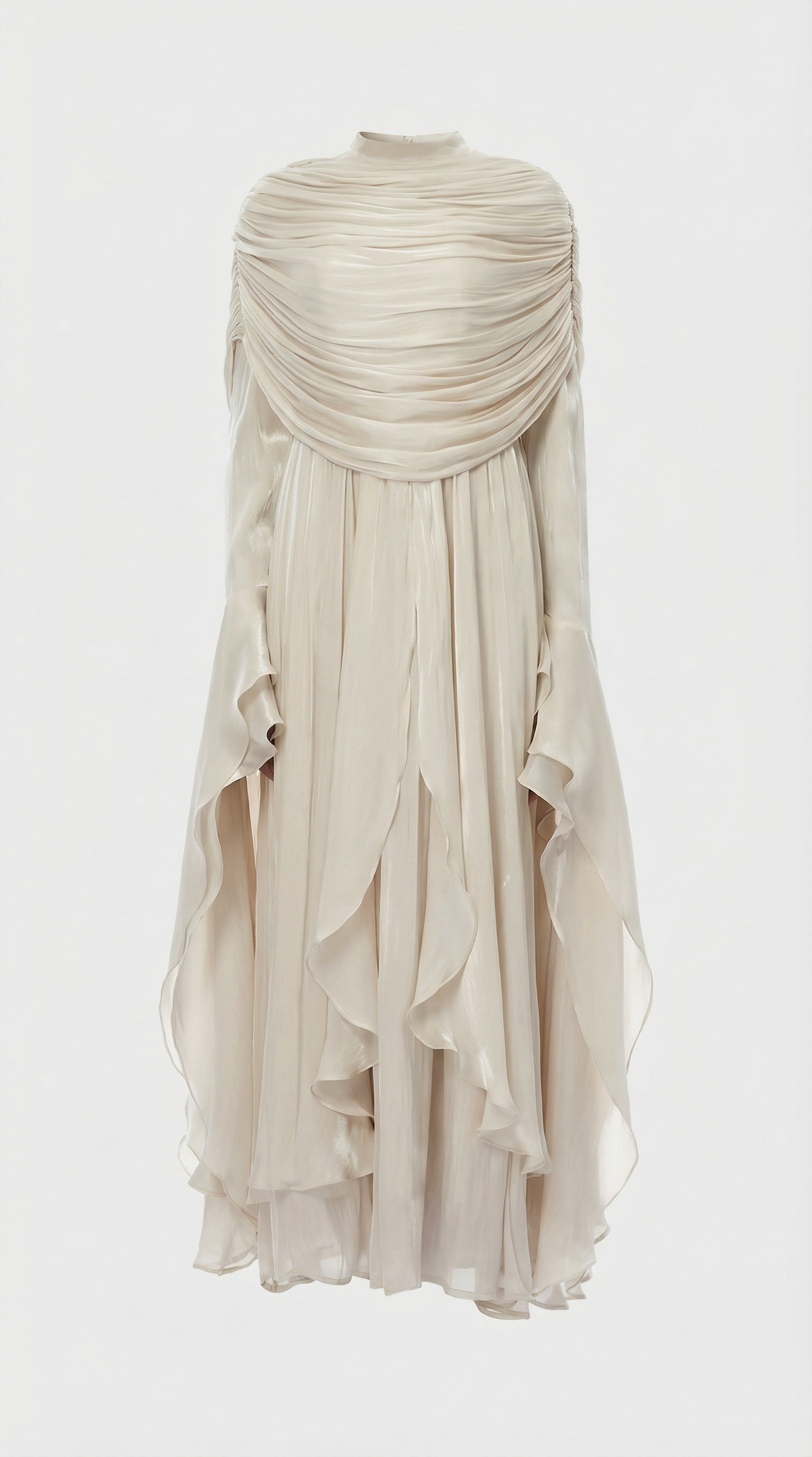 Irregular Pleated Ruffled Dress in Light Apricot