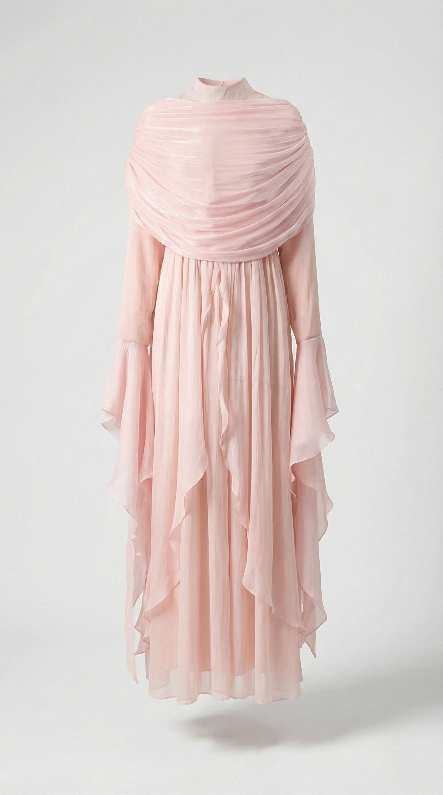 Irregular Pleated Ruffled Dress in Light Pink