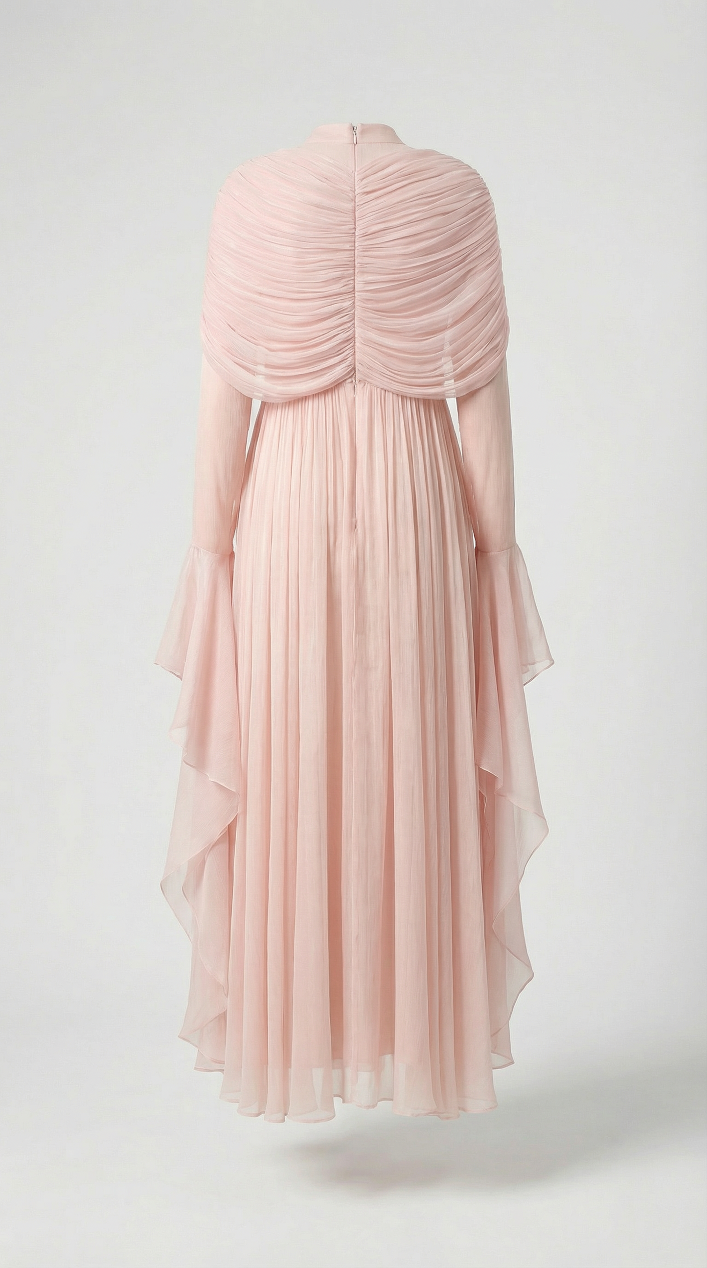 Irregular Pleated Ruffled Dress in Light Pink