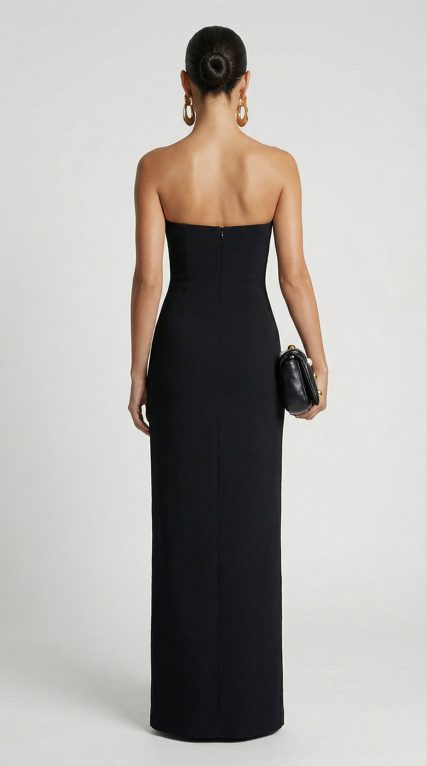 Sculptural Gold U-Strapless Maxi Dress