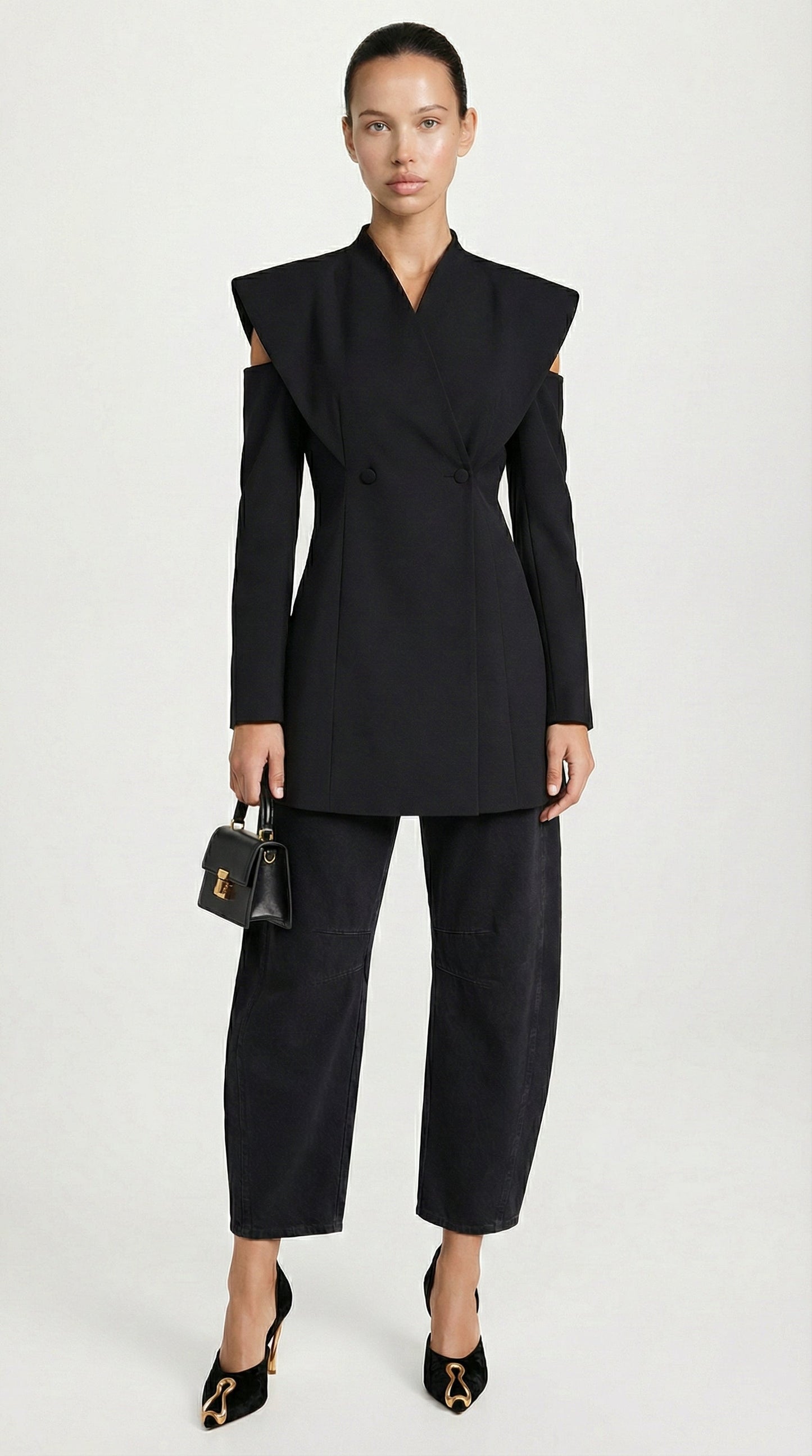 Avant-Garde Sculptural Cut-Out Blazer in Black