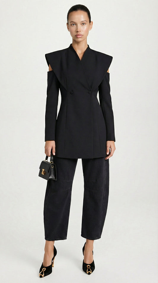 Avant-Garde Sculptural Cut-Out Blazer in Black