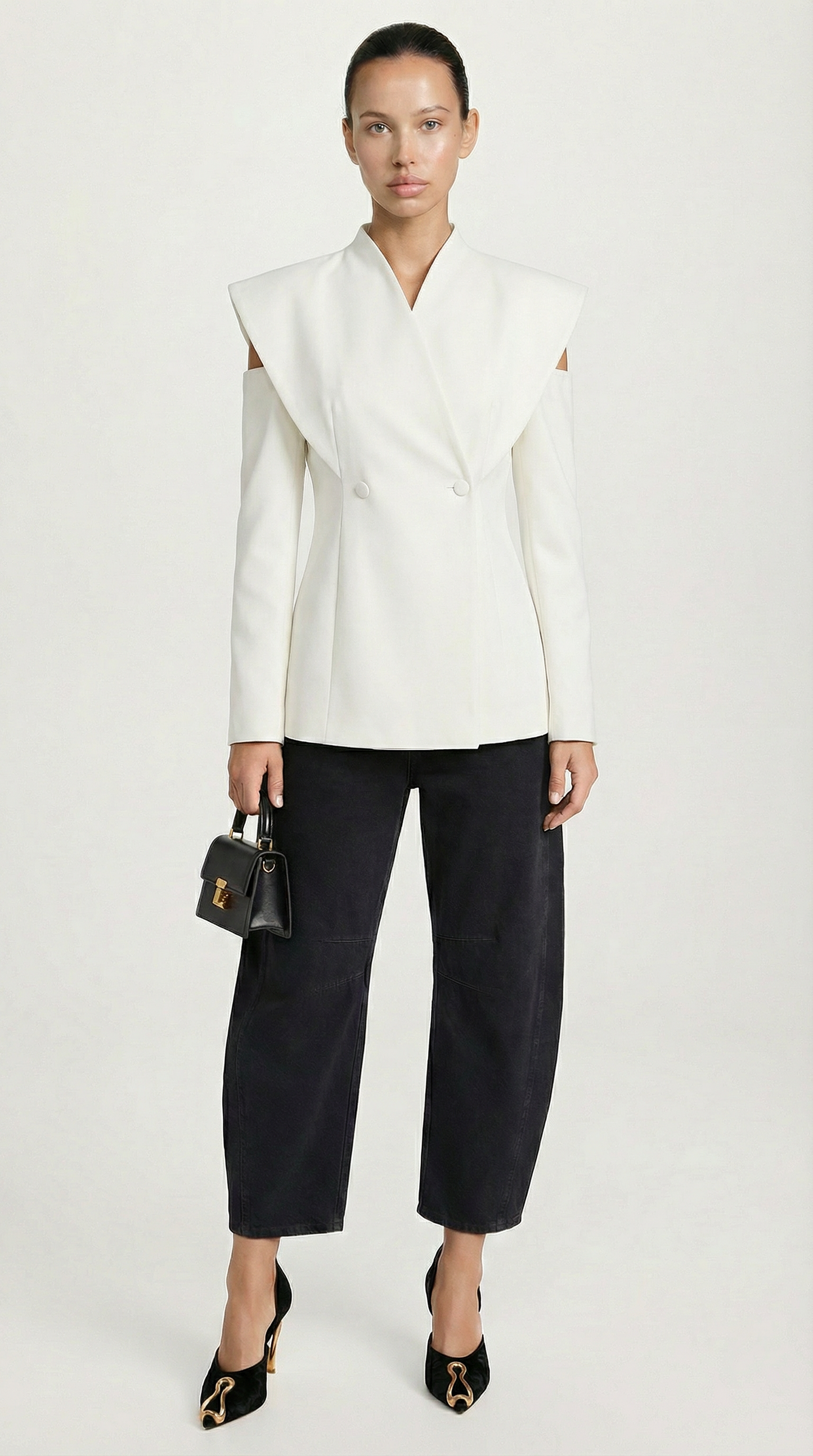 Avant-Garde Sculptural Cut-Out Blazer in White