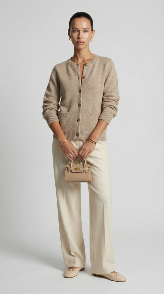 Beige Minimalist Soft-Knit Cardigan