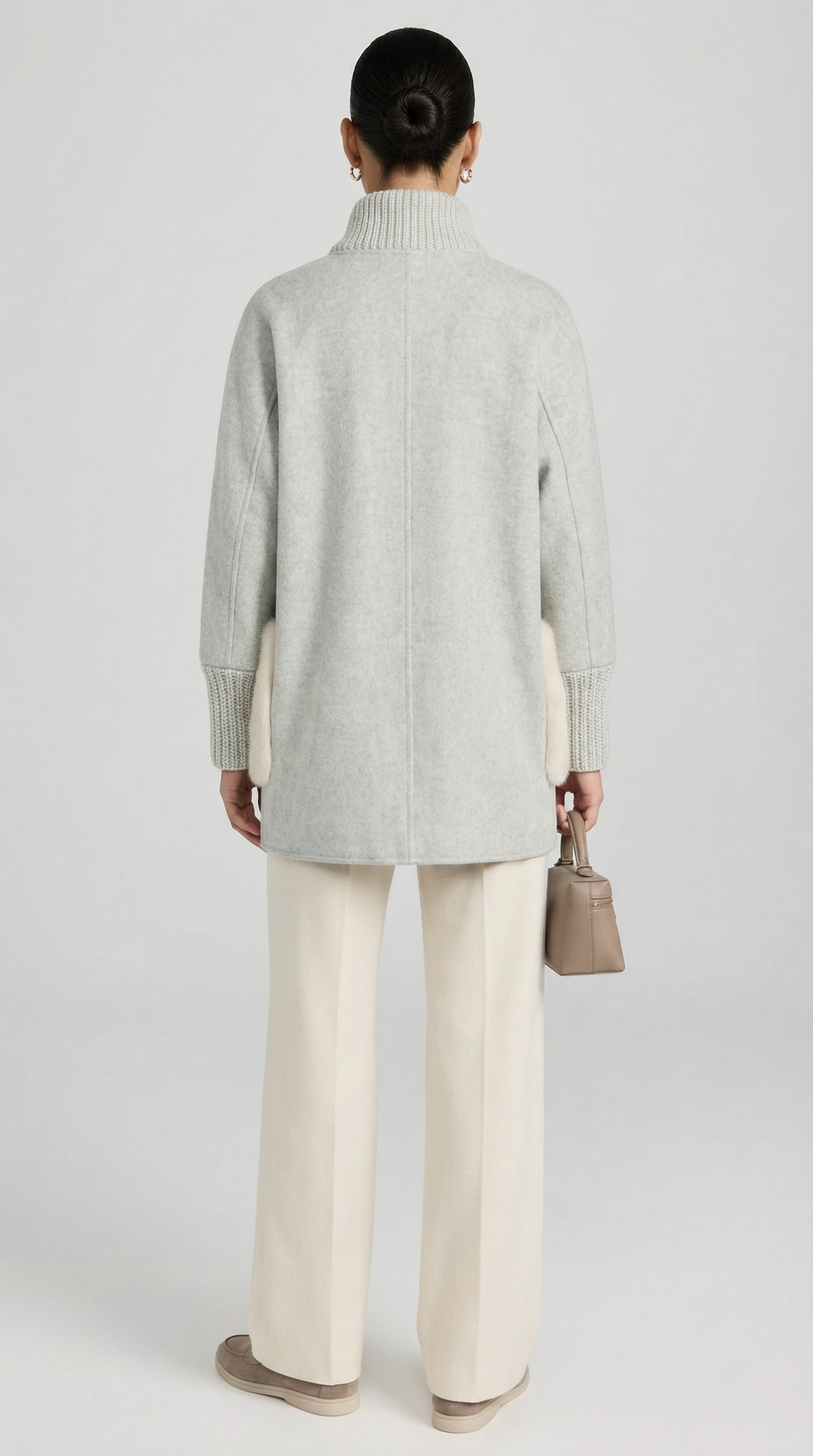Loose Knit Fur Sweater with Standup Collar in Silver