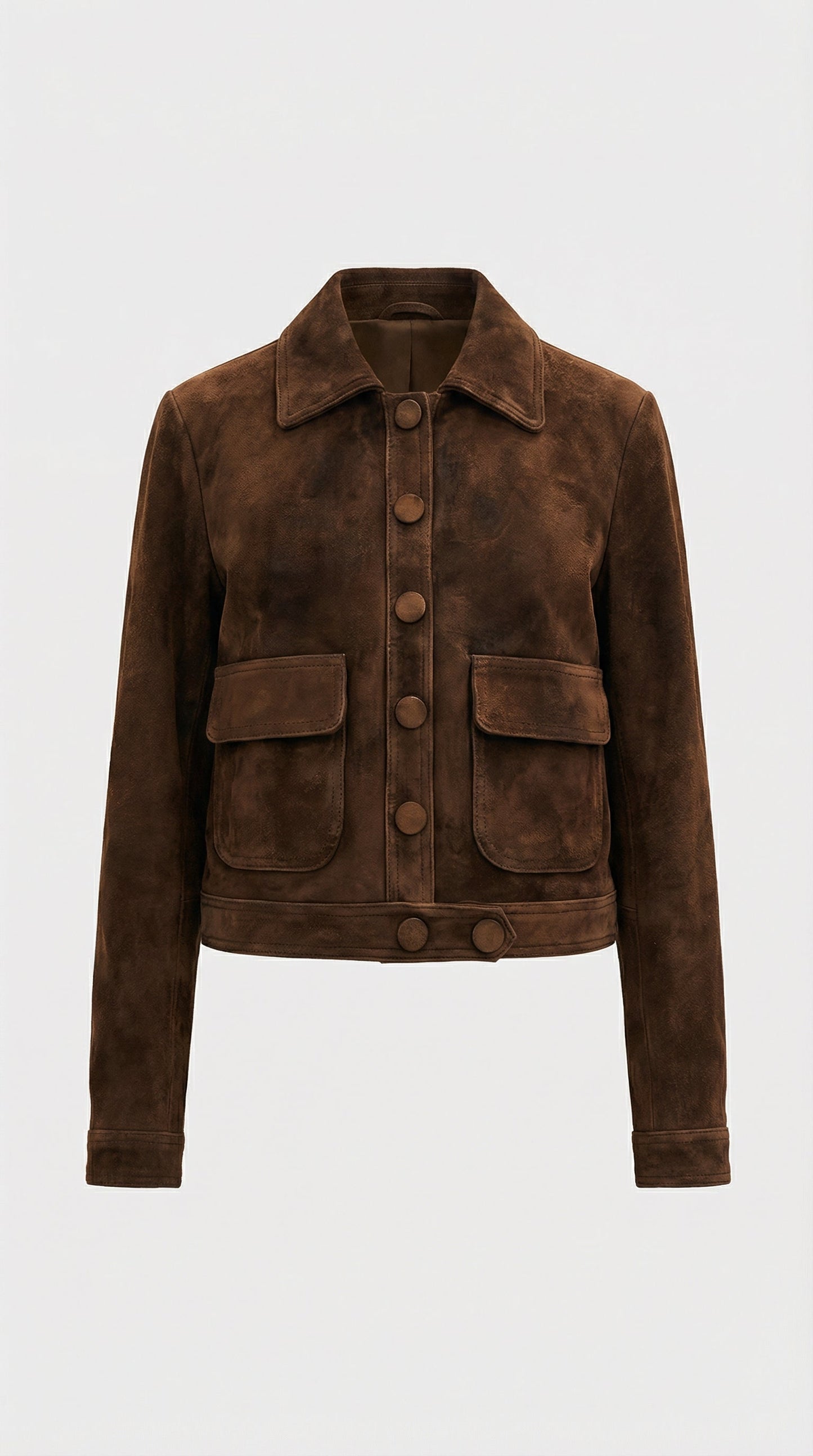 Dark Brown Suede Cropped Natural Leather Jacket