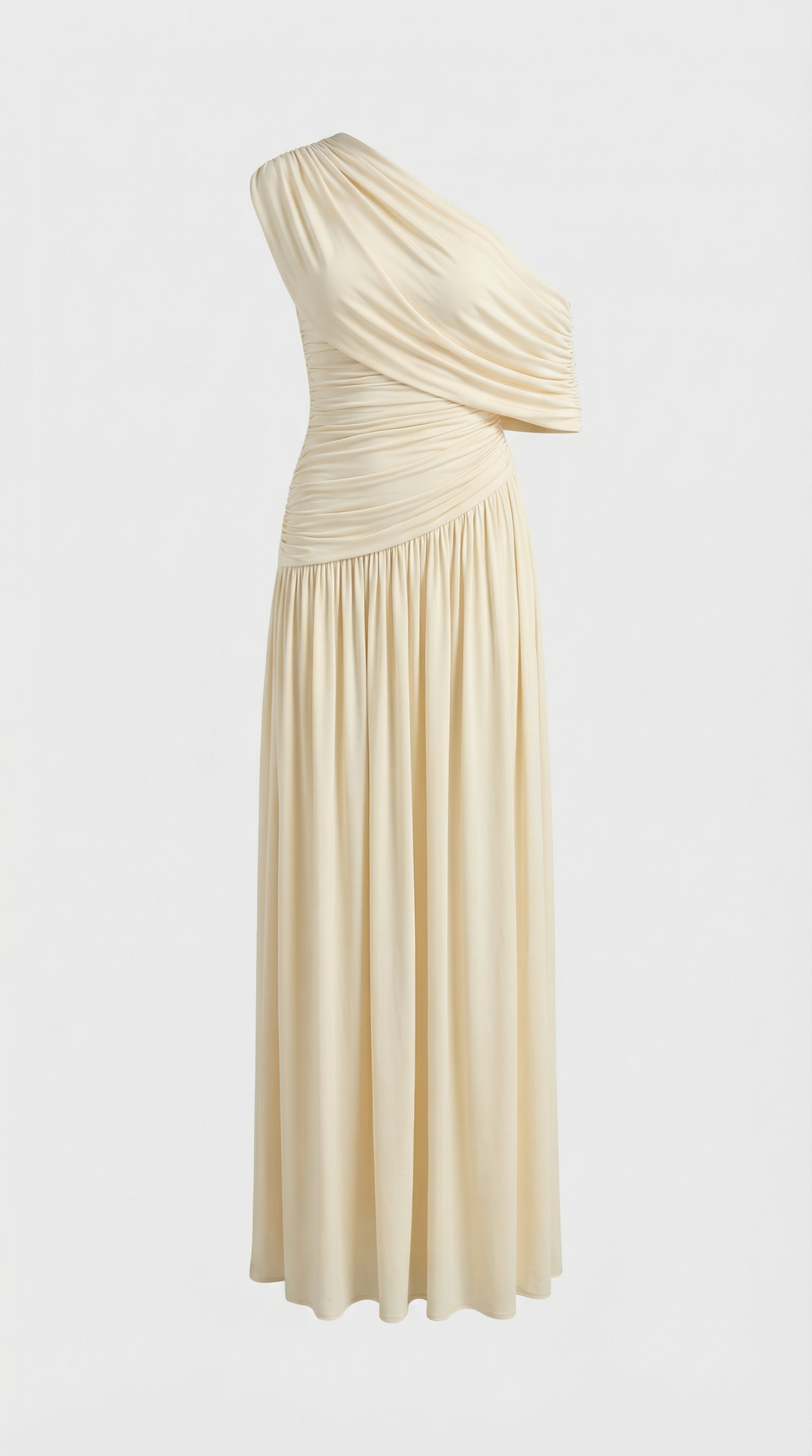 Ivory Diagonal Collar Pleated Irregular Dress