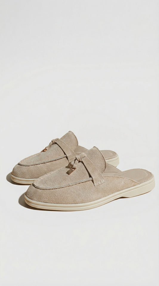 Ivory Natural Leather Slip-On Mules