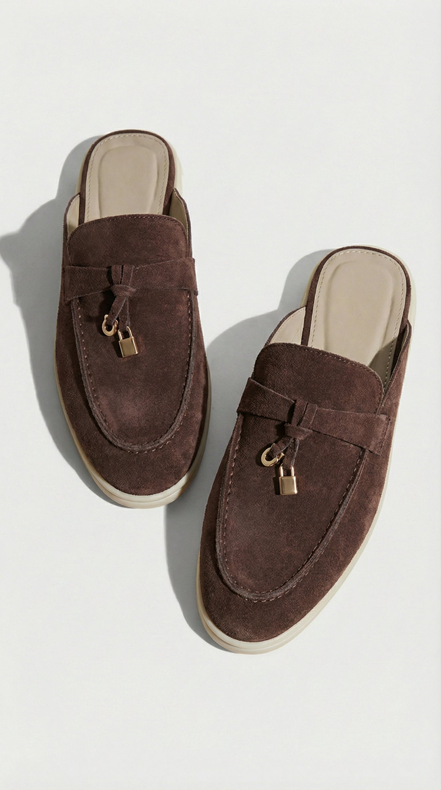 Brown Natural Leather Slip-On Mules