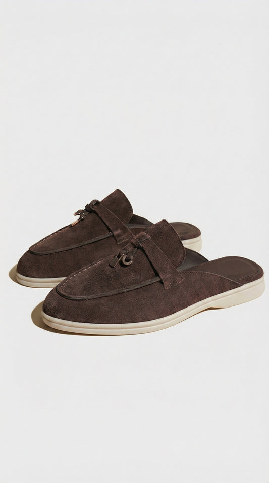 Brown Natural Leather Slip-On Mules