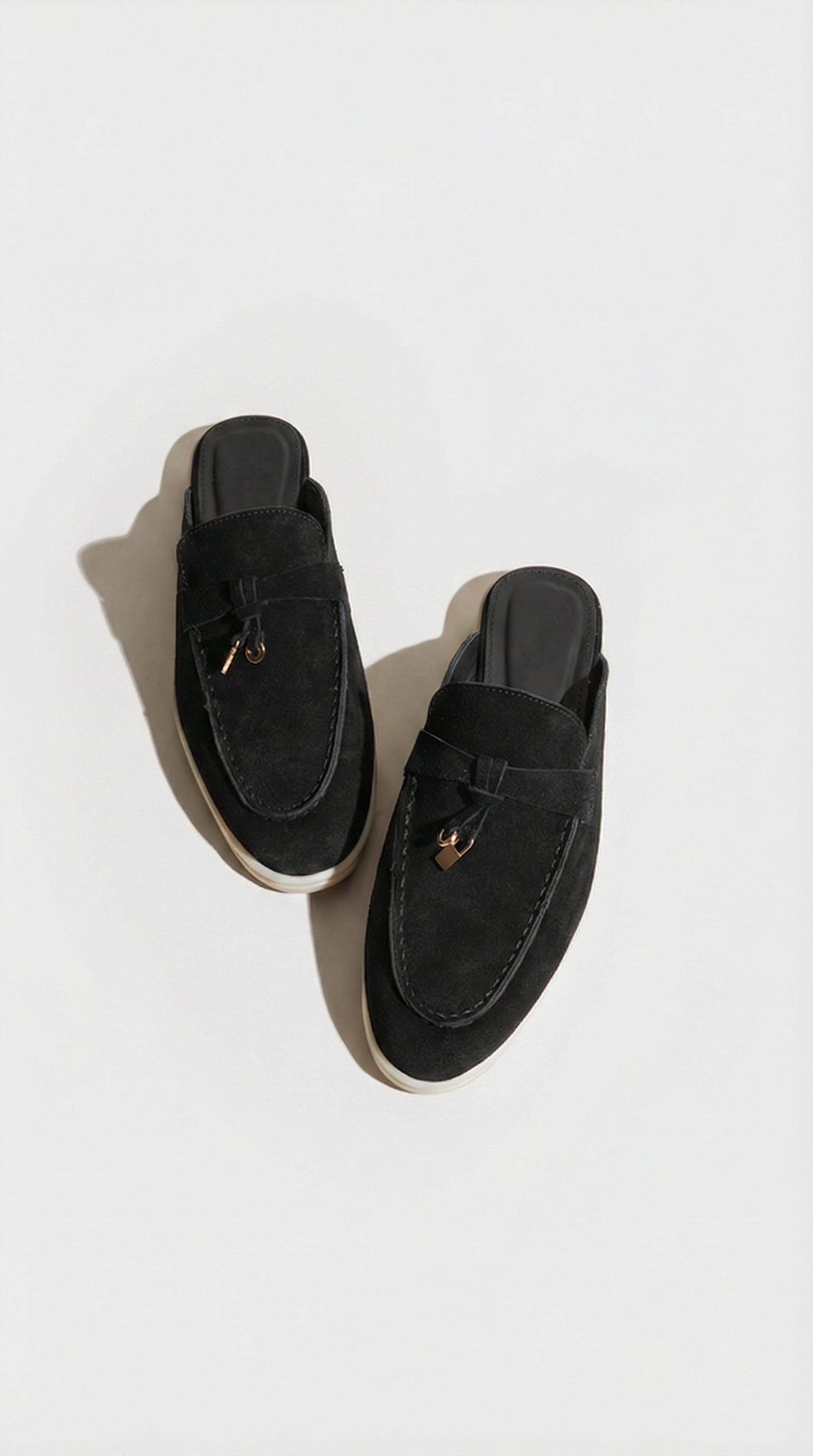 Black Natural Leather Slip-On Mules