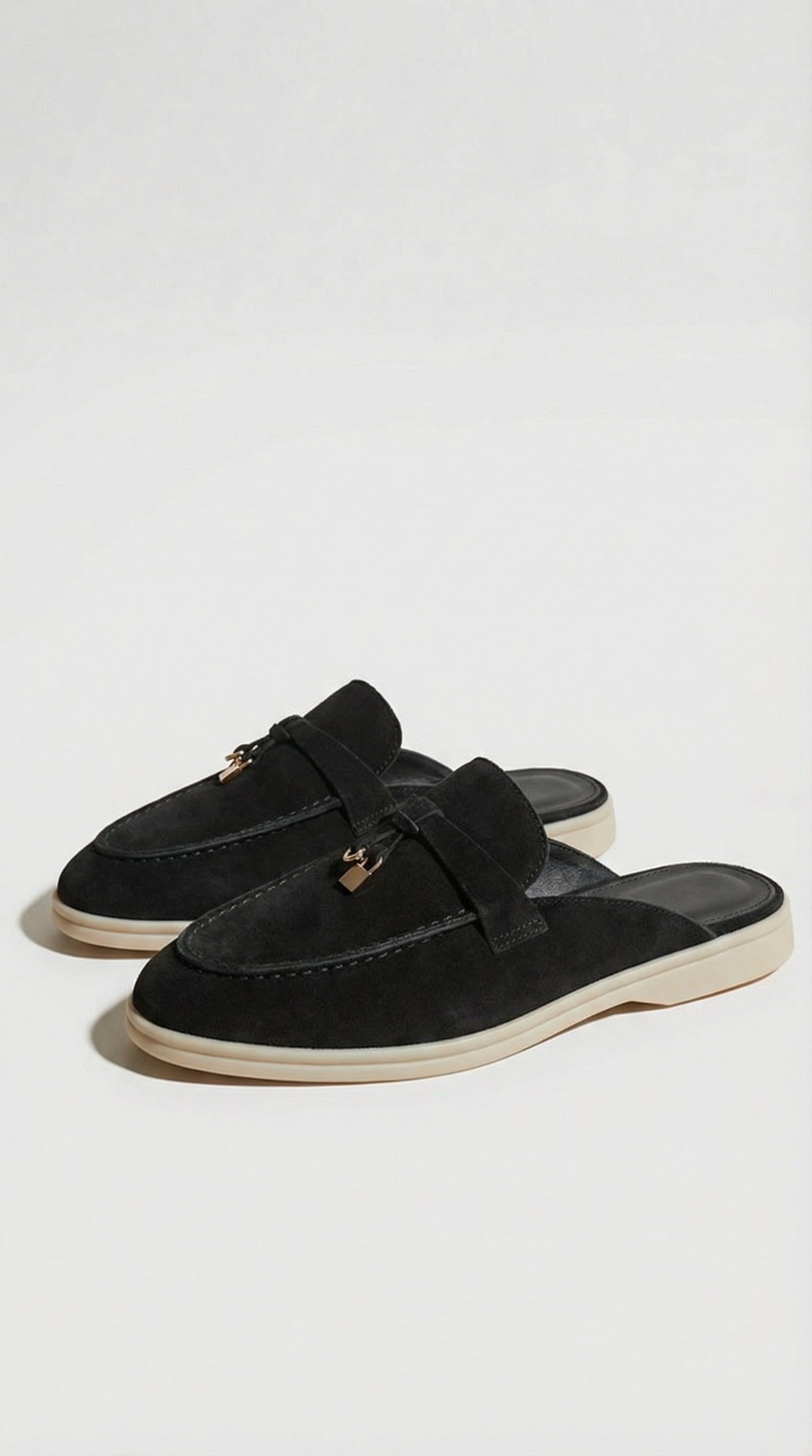 Black Natural Leather Slip-On Mules