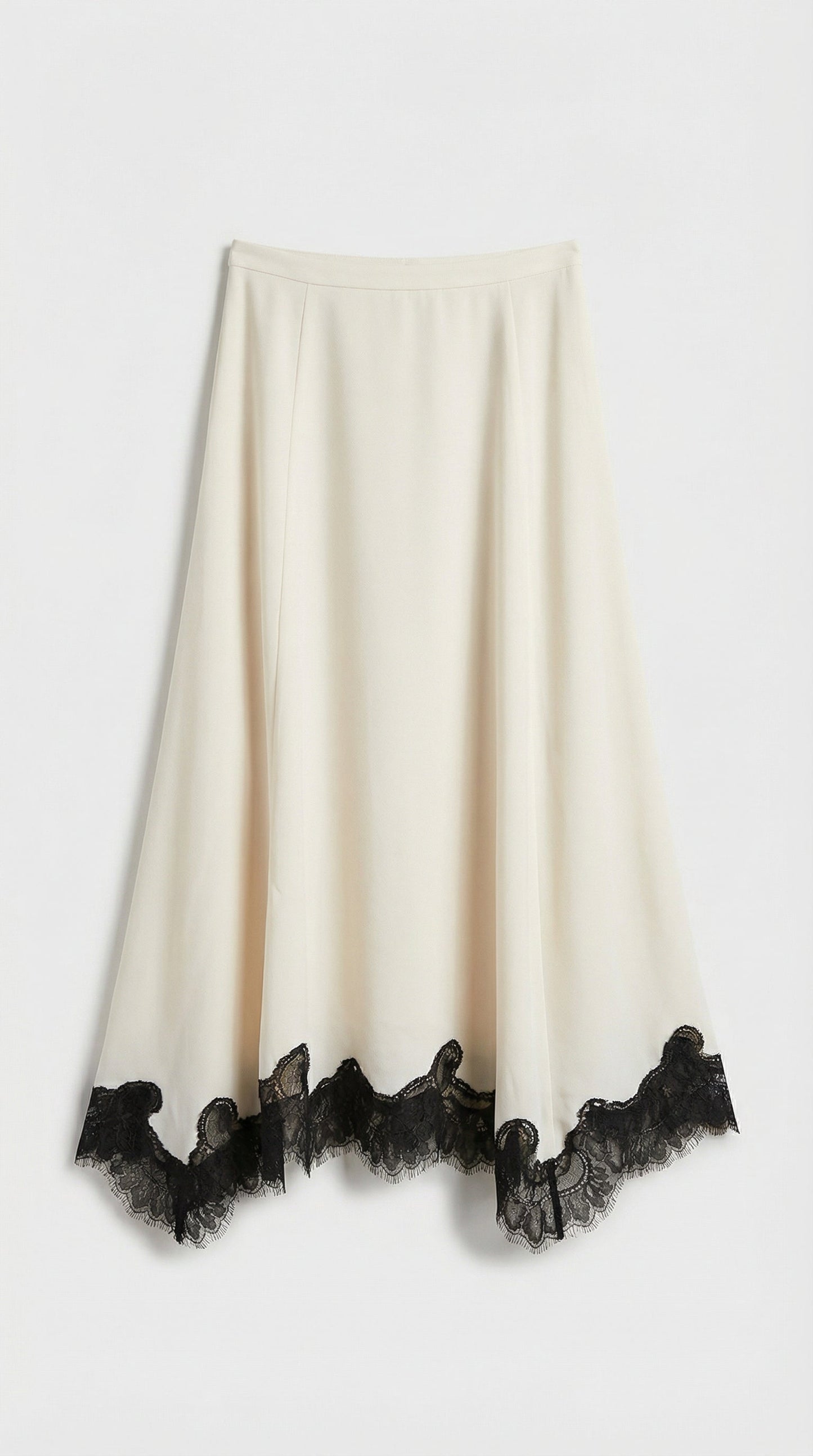 Silk Long Skirt with Lace Embroidery