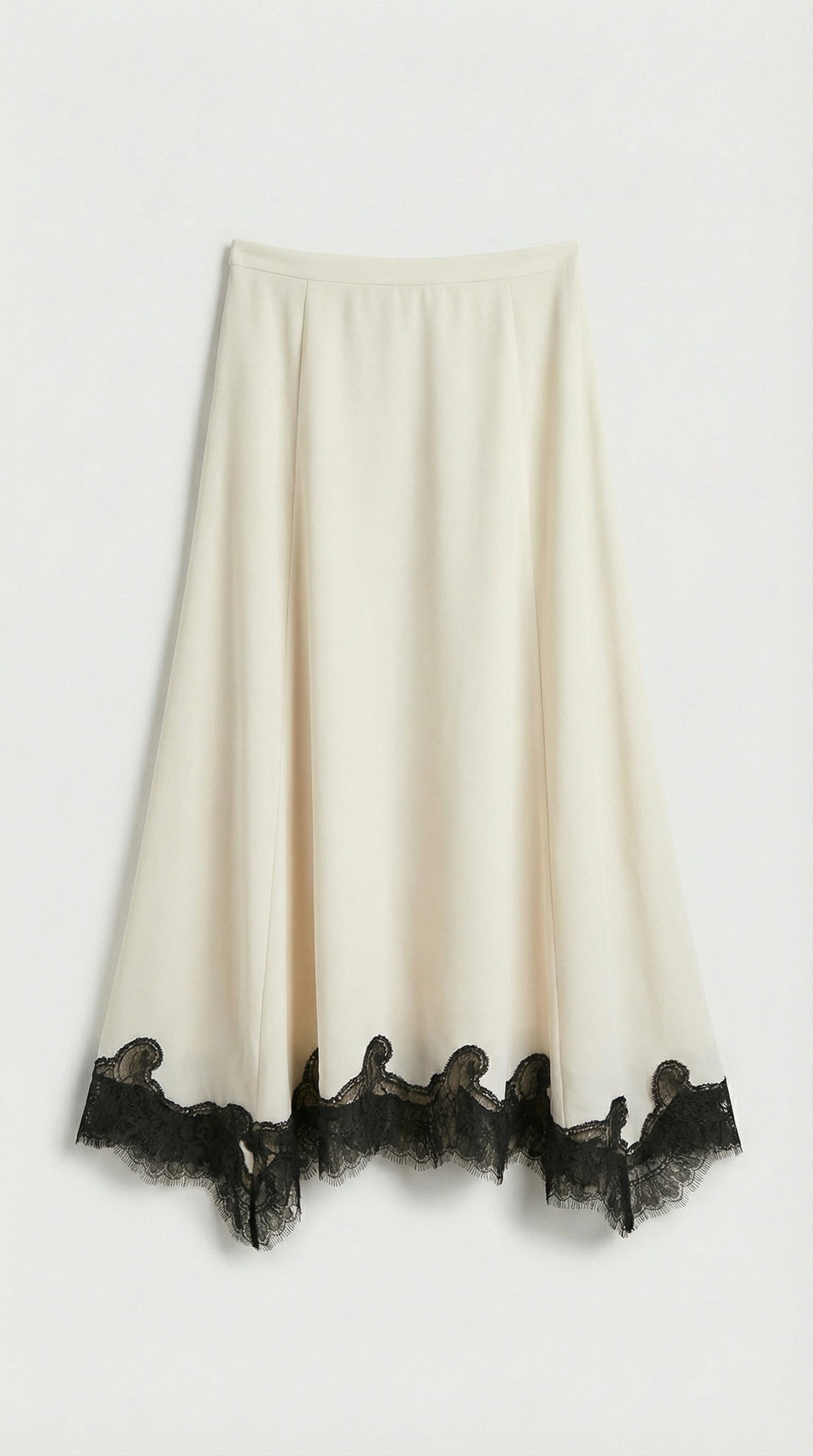 Silk Long Skirt with Lace Embroidery