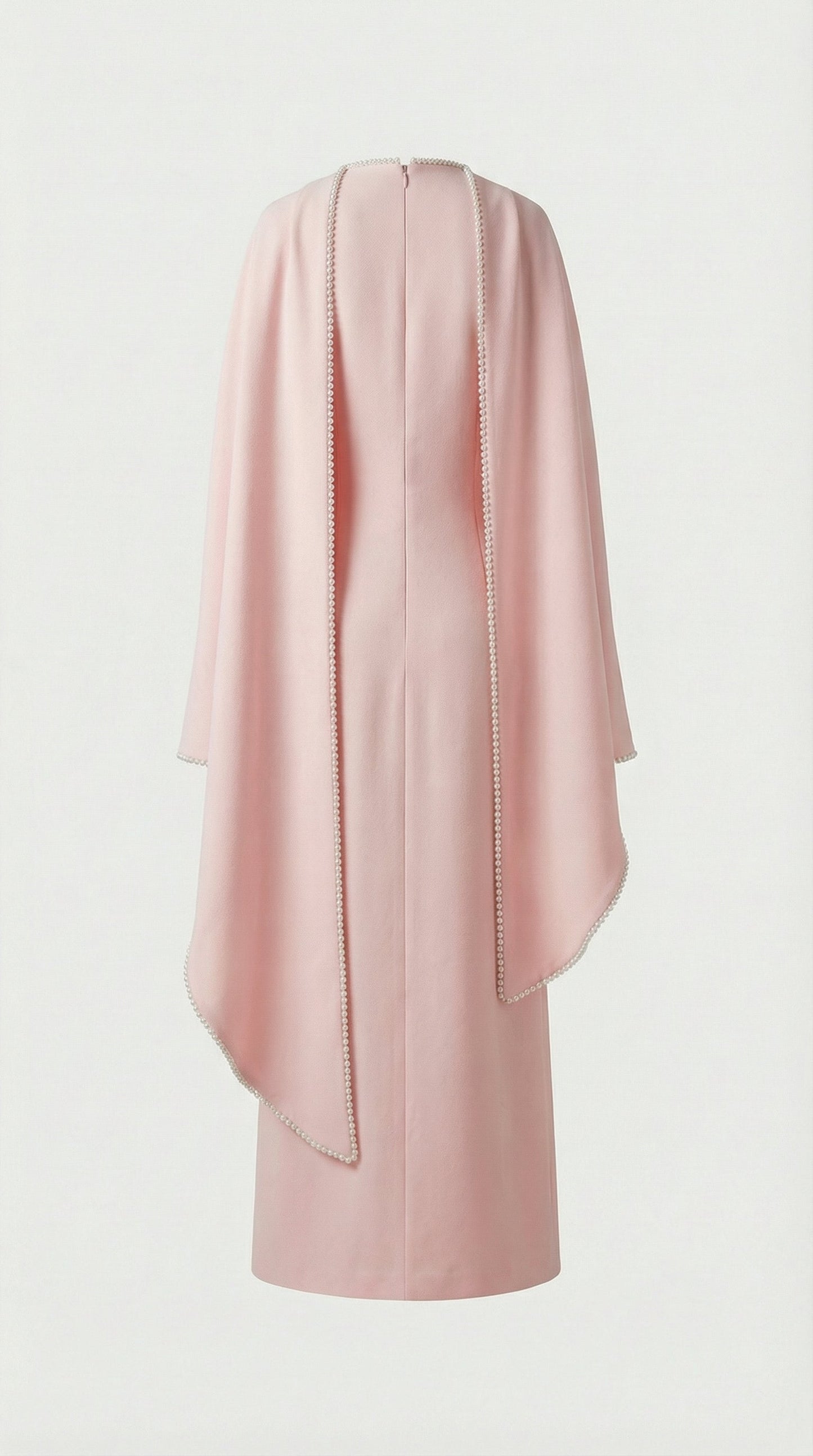 Heavy Beaded Long Bell Sleeve Cape Gown